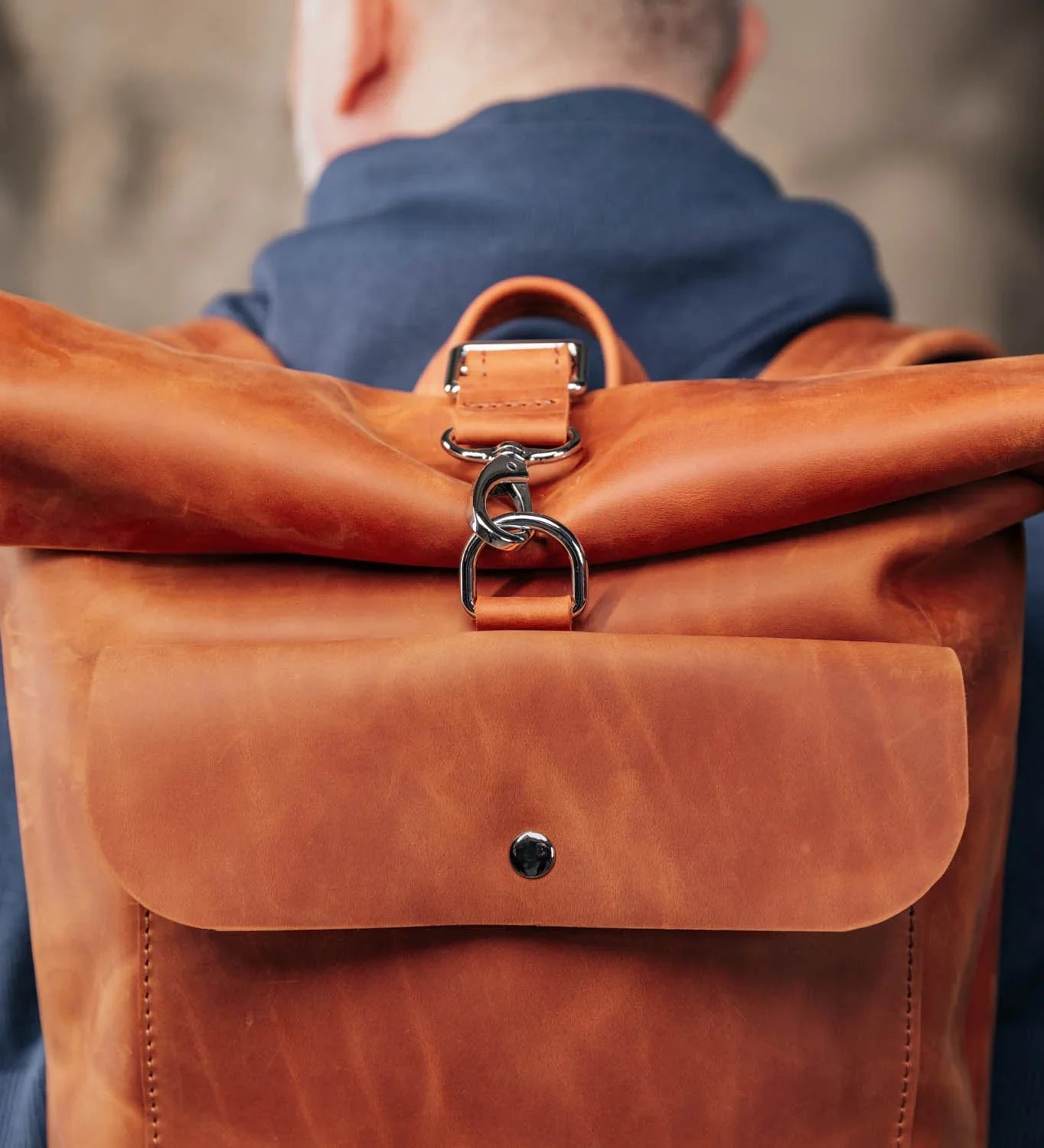Matte Leather Roll Top Backpack