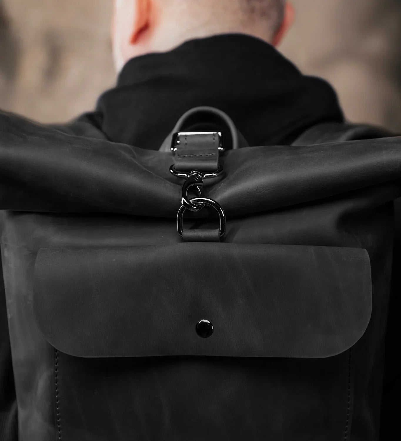 Matte Leather Roll Top Backpack