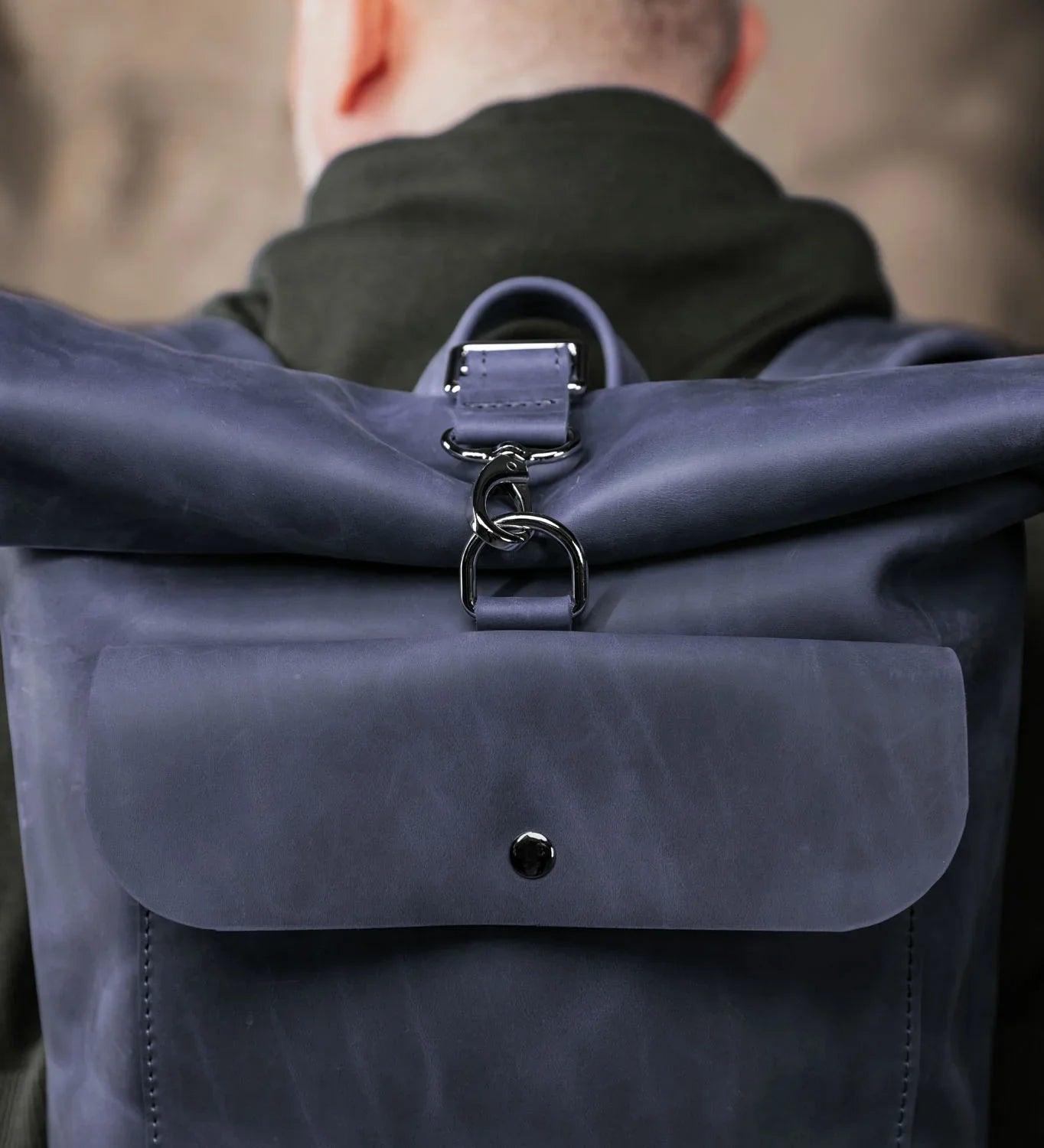 Matte Leather Roll Top Backpack
