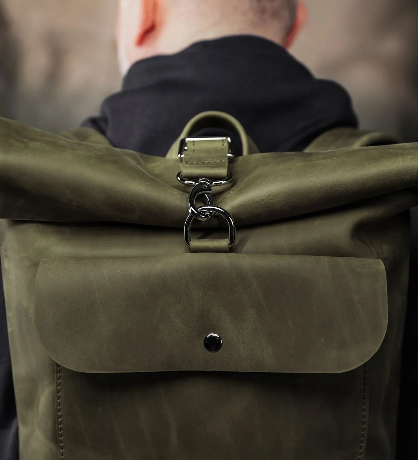 Matte Leather Roll Top Backpack
