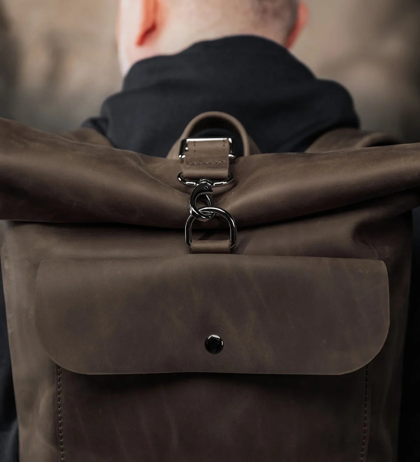 Matte Leather Roll Top Backpack