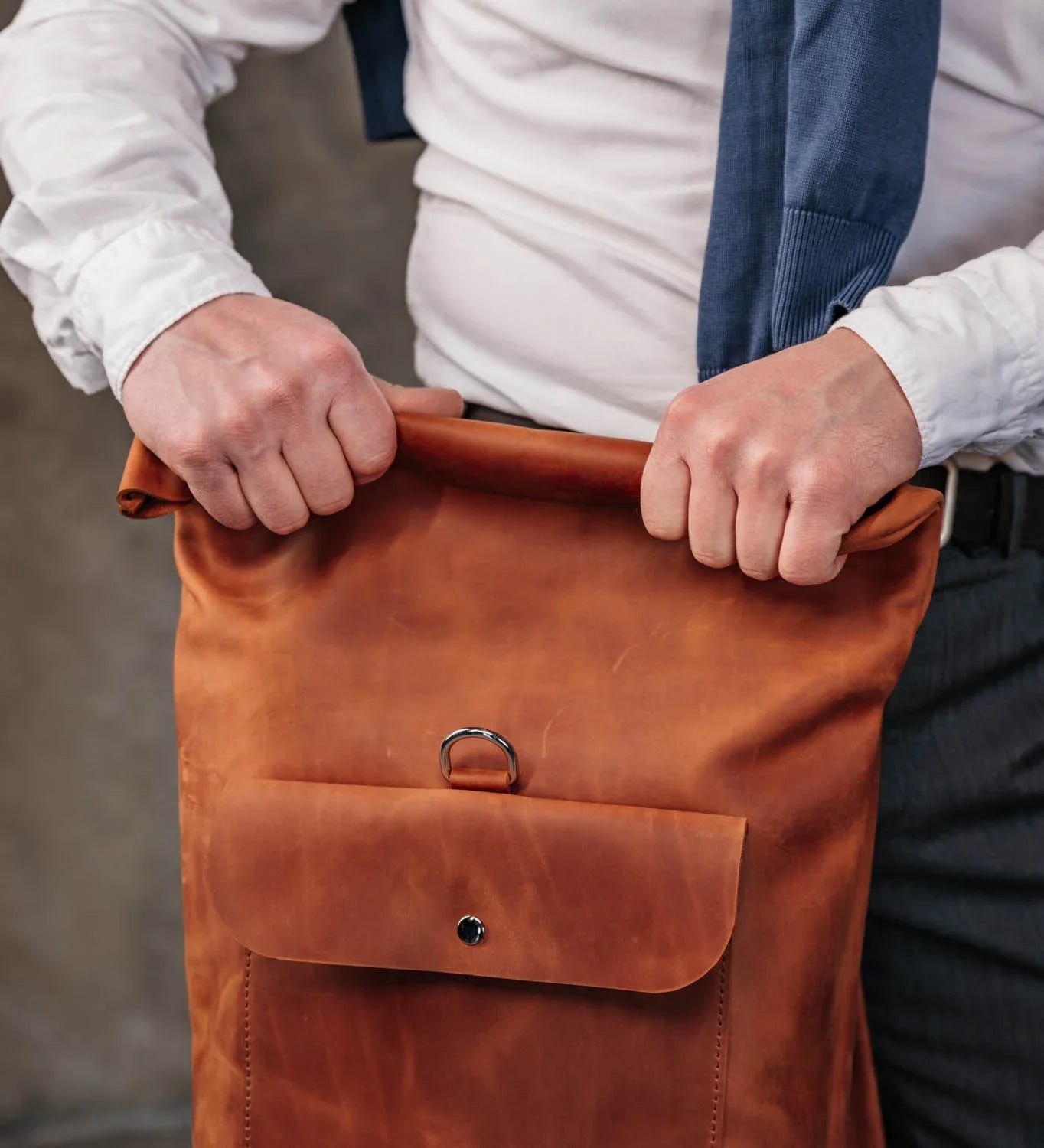 Matte Leather Roll Top Backpack