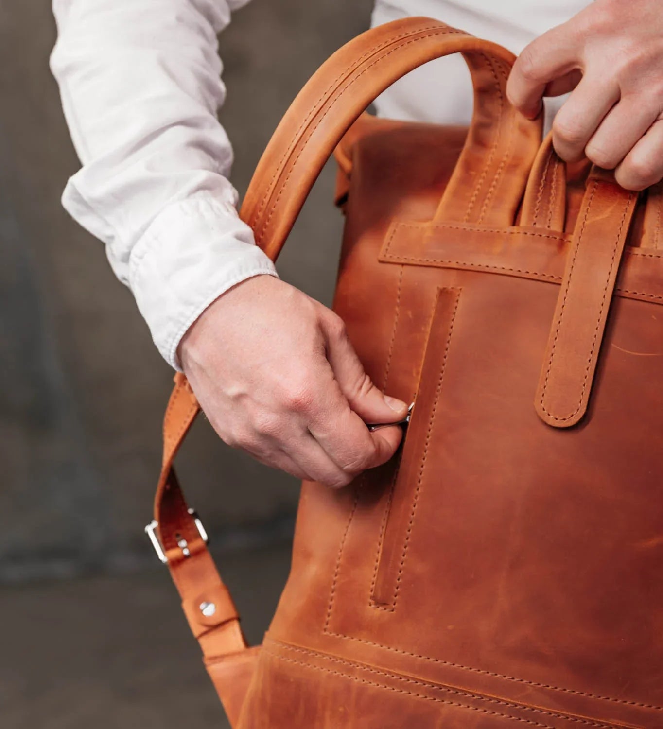 Matte Leather Roll Top Backpack