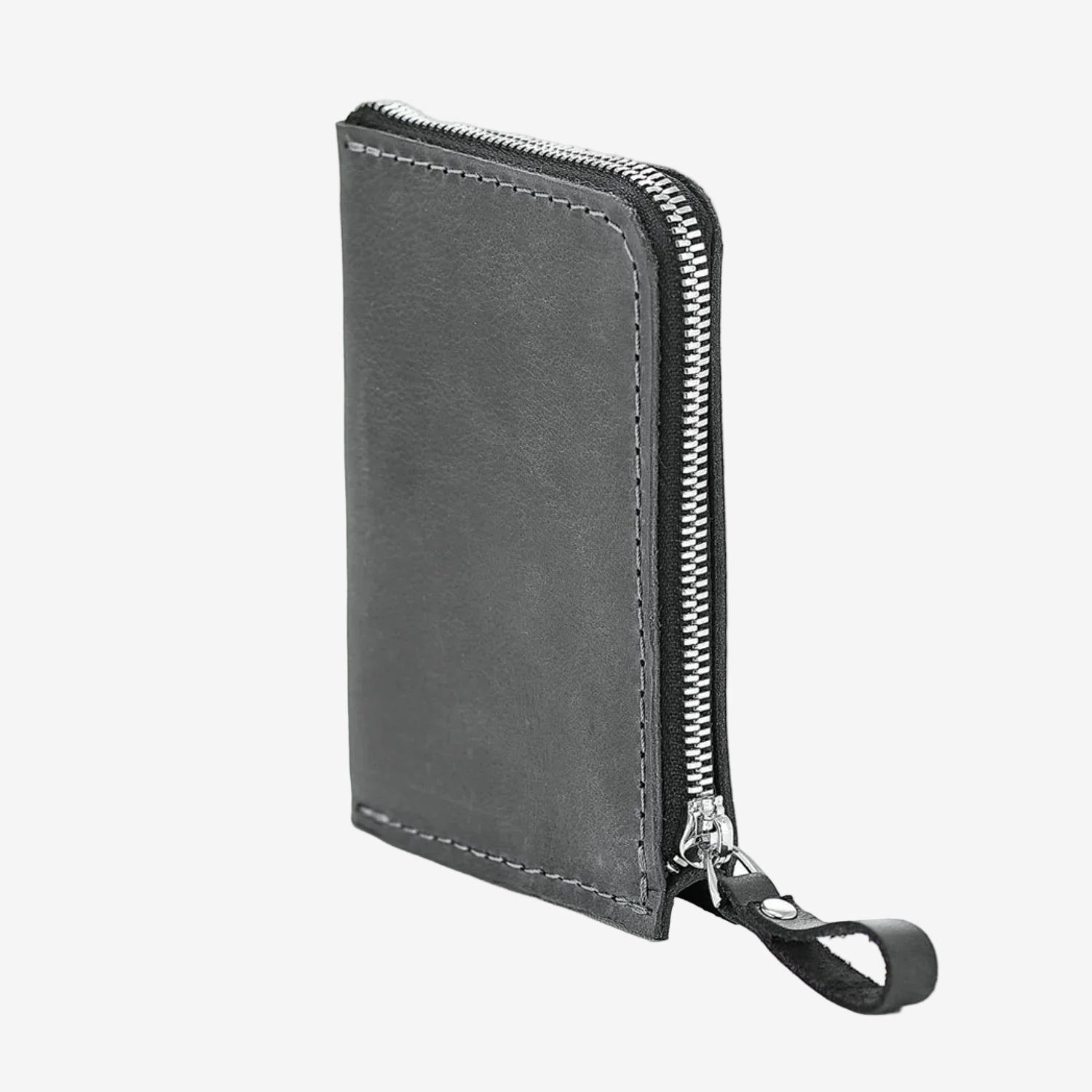Compact Distressed Leather Wallet with Zipper