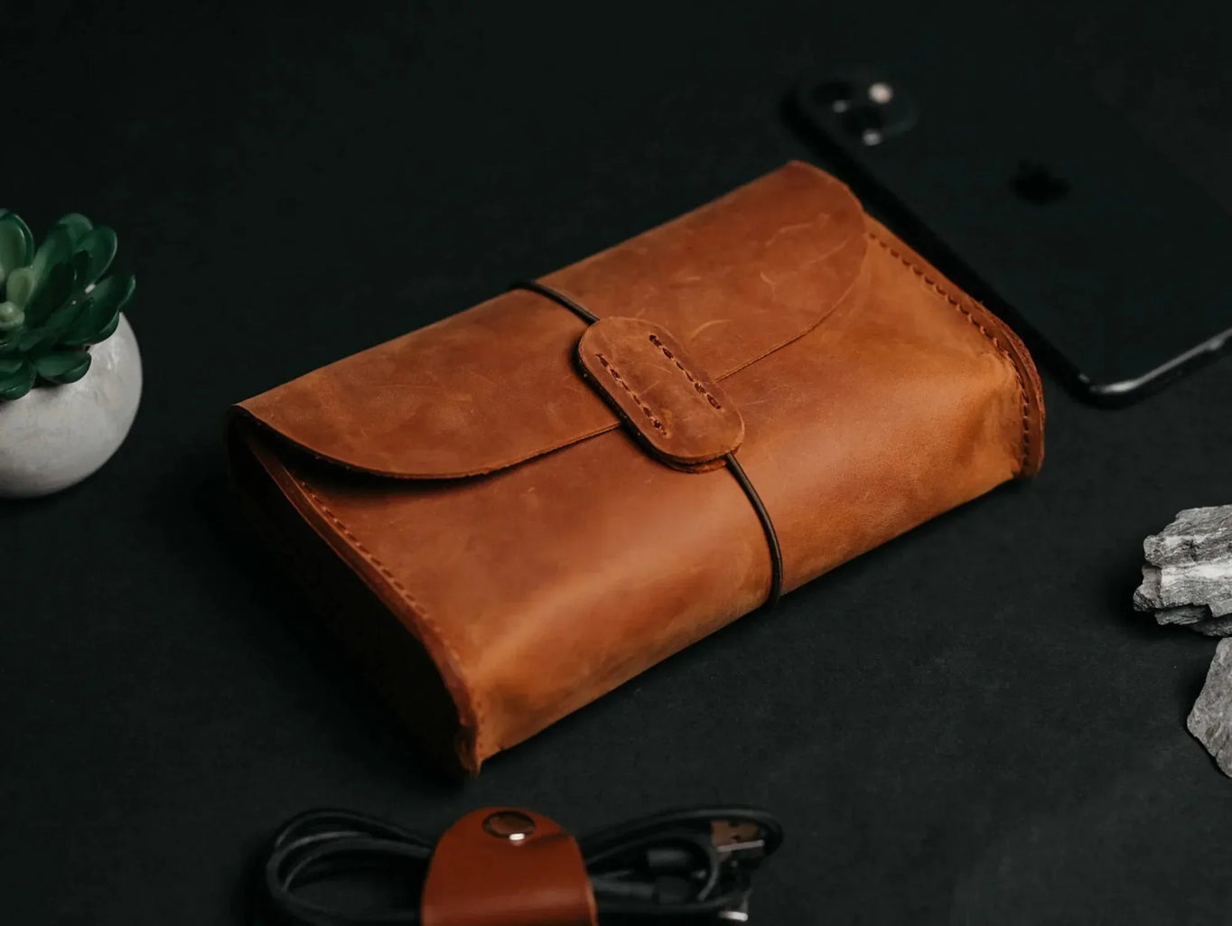 Distressed Leather Pouch for Cables & Tech | Saver