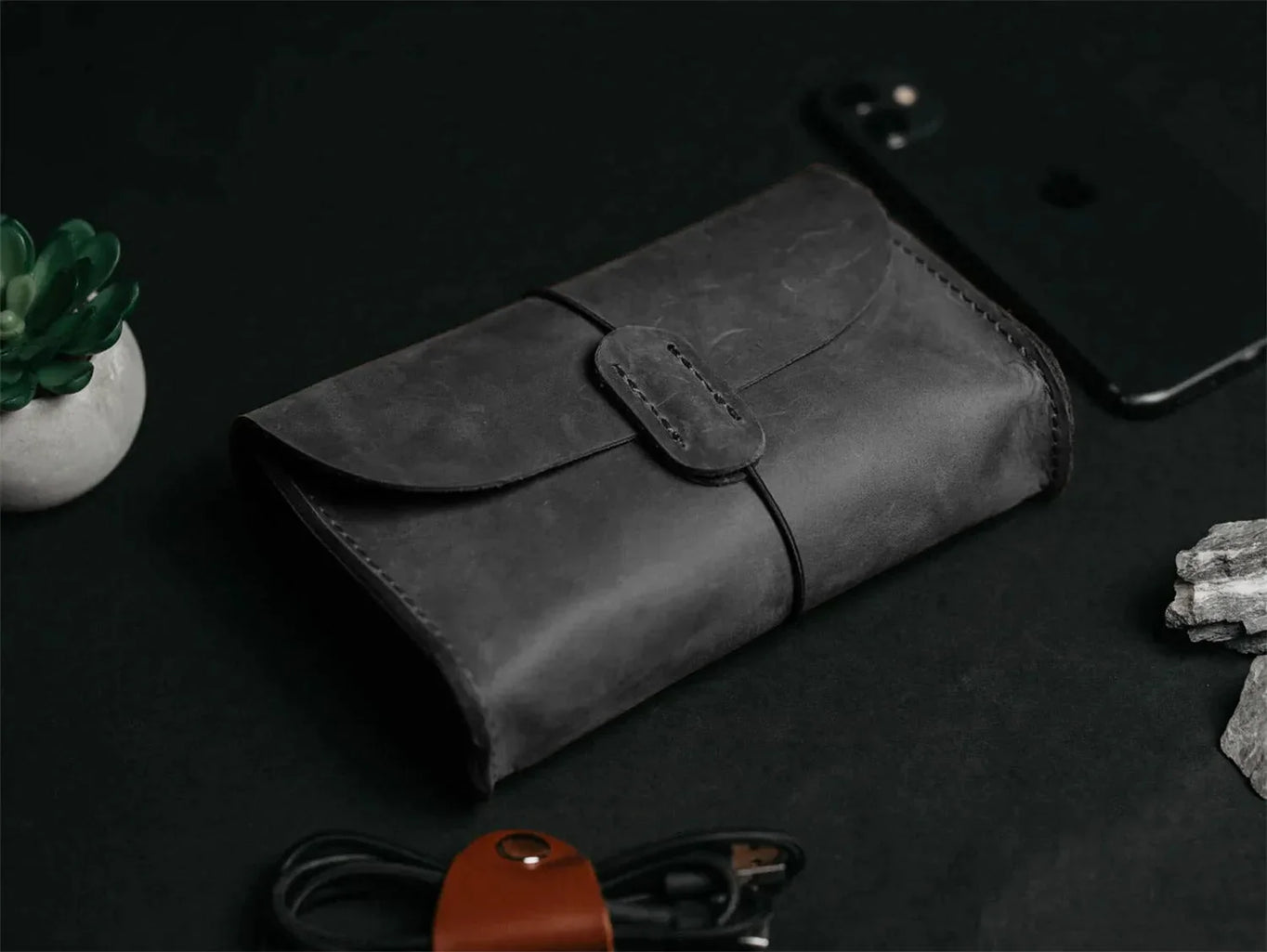 Distressed Leather Pouch for Cables & Tech | Saver