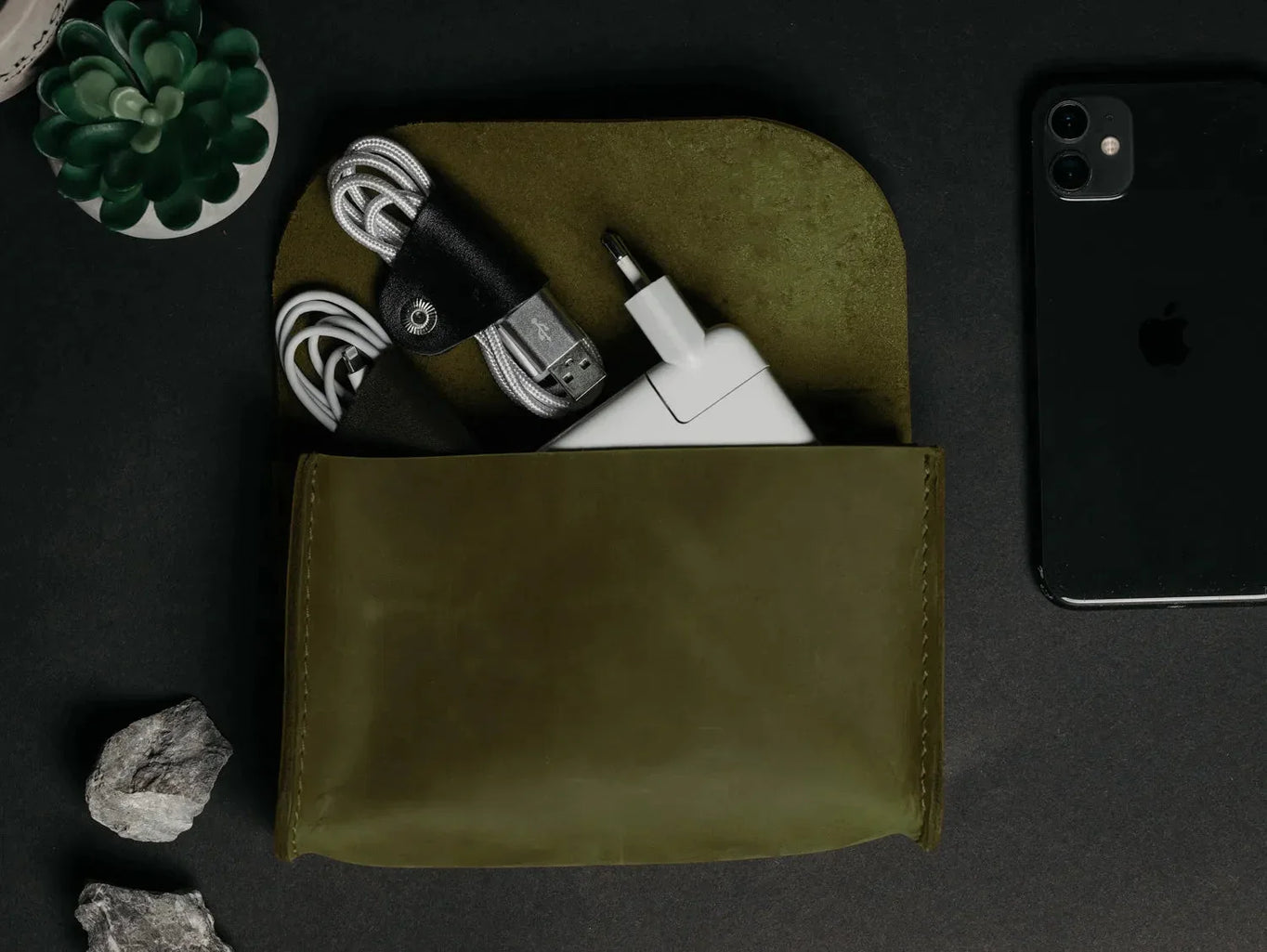 Distressed Leather Pouch for Cables & Tech | Saver