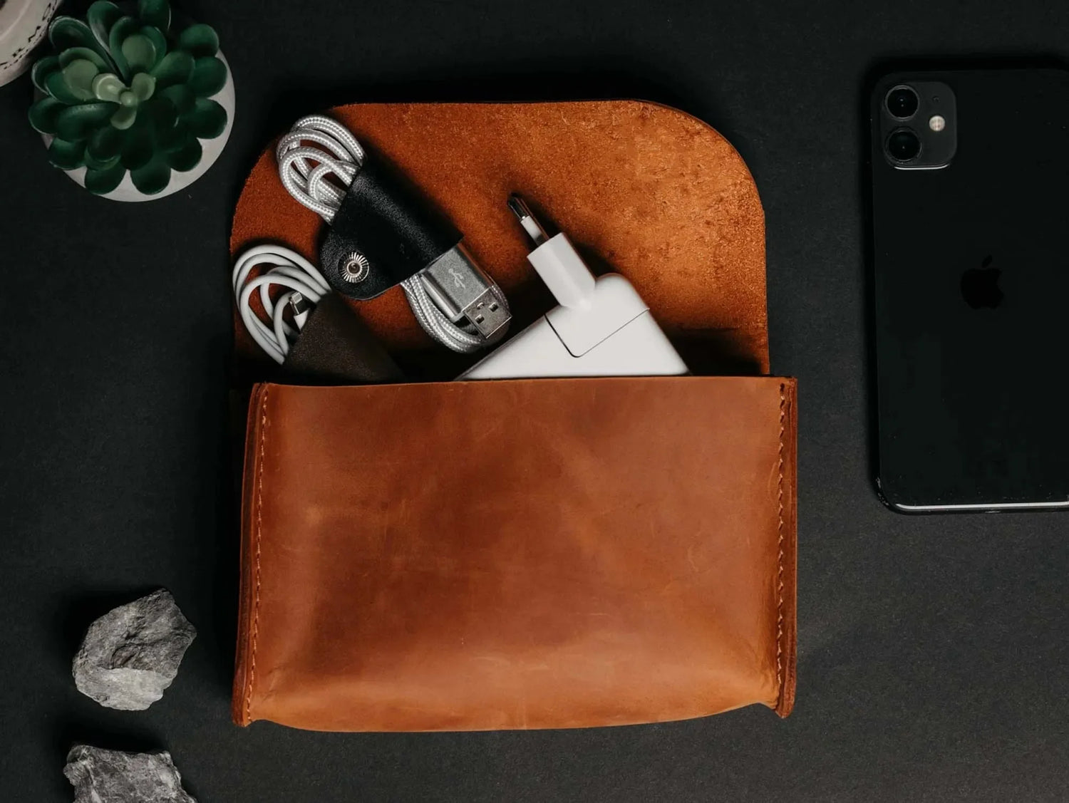 Distressed Leather Pouch for Cables & Tech | Saver