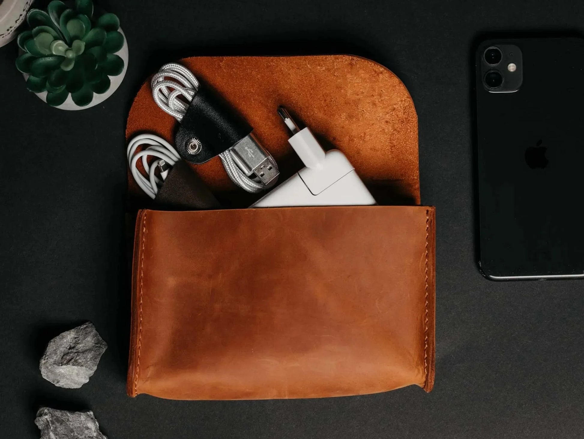 Distressed Leather Pouch for Cables & Tech | Saver