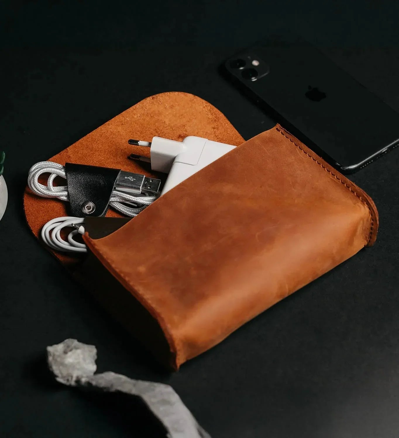 Distressed Leather Pouch for Cables & Tech | Saver