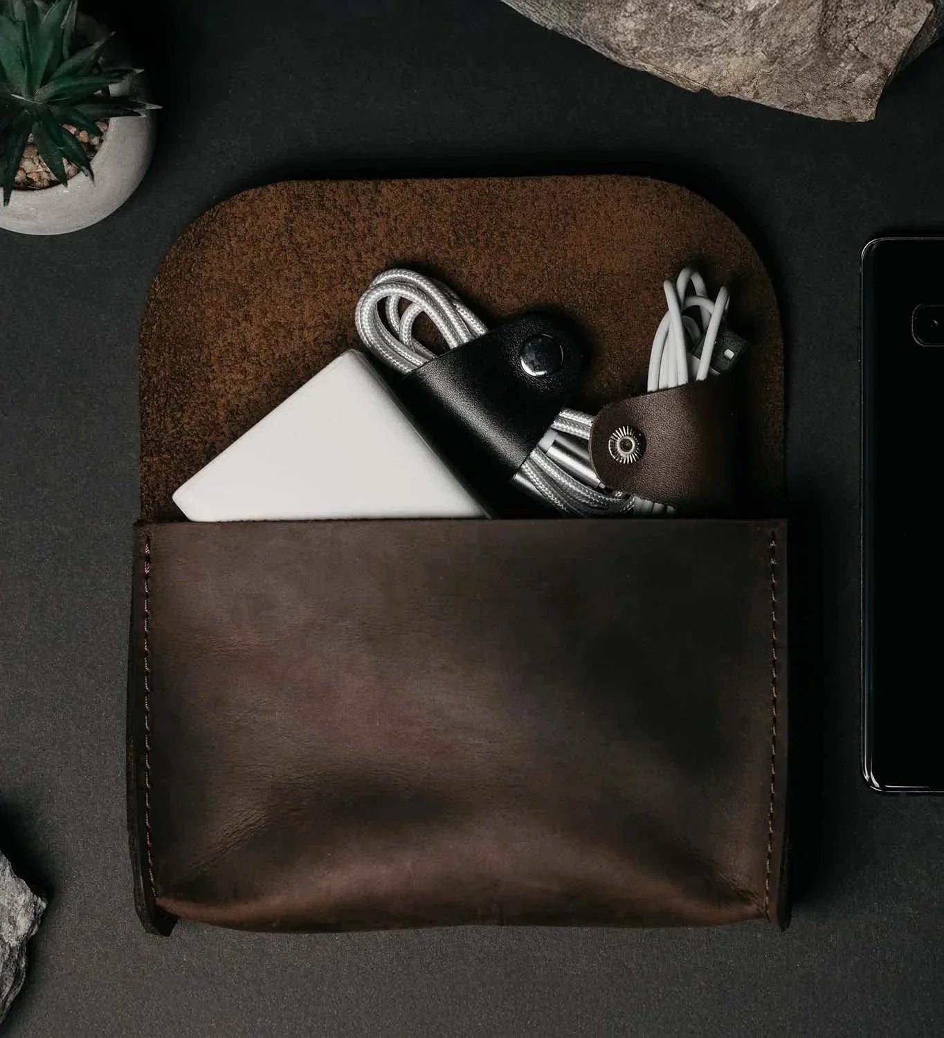 Distressed Leather Pouch for Cables & Tech | Saver
