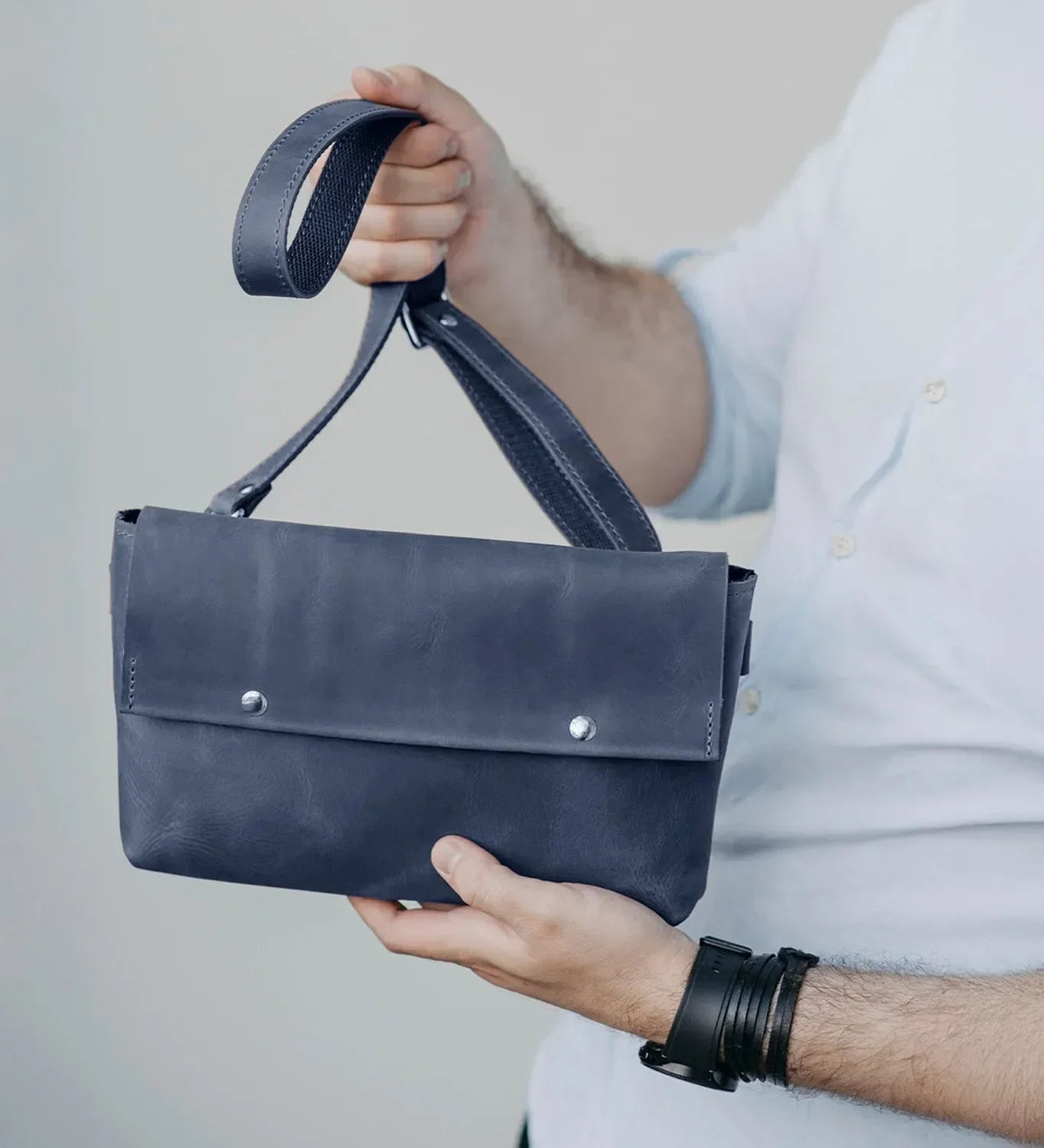 Matte Waxed Leather Unisex Crossbody Bag - Convertible to Waist bag, Clutch