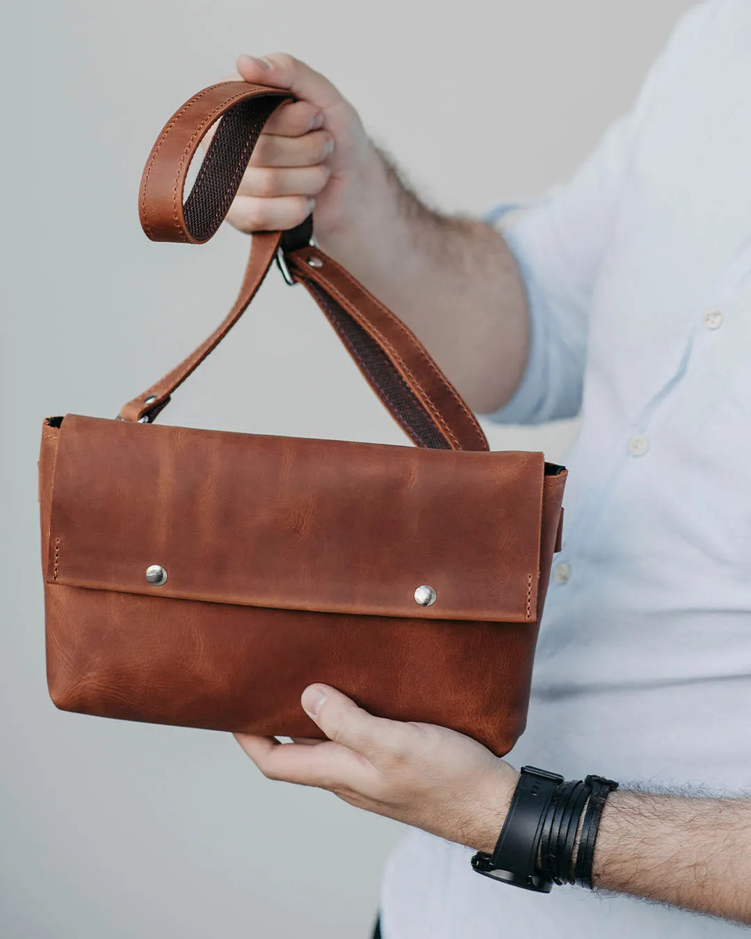 Matte Waxed Leather Unisex Crossbody Bag - Convertible to Waist bag, Clutch