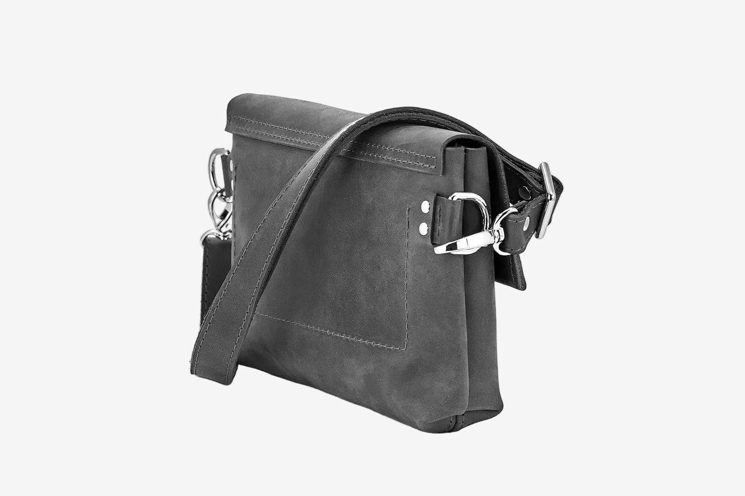 Men's Leather Crossbody Bag L | Matte Smoky Grey - Wenderfarer