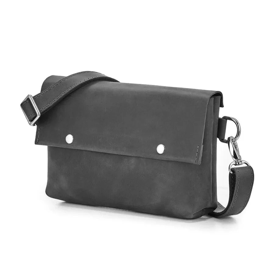 Men's Leather Crossbody Bag L | Matte Smoky Grey - Wenderfarer