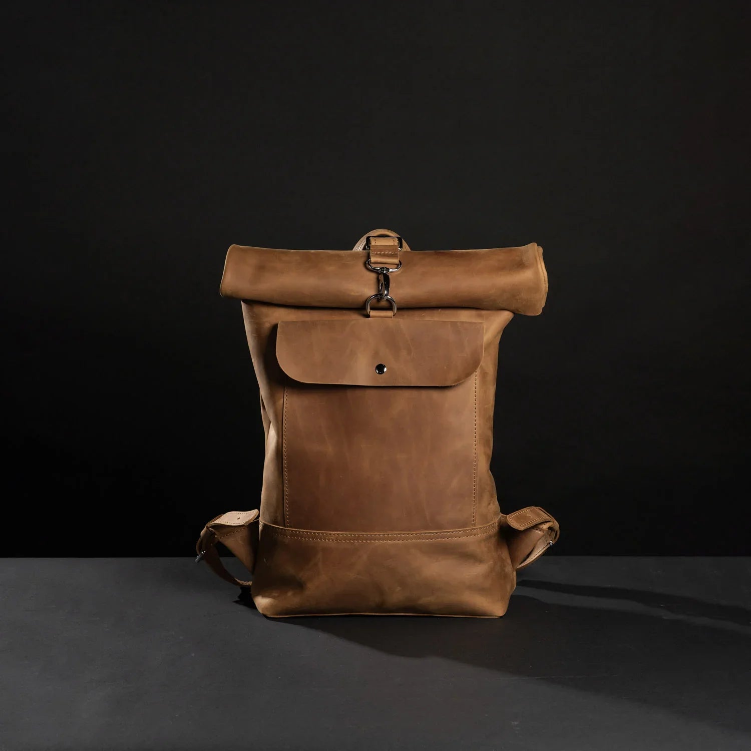 Matte Leather Roll Top Backpack