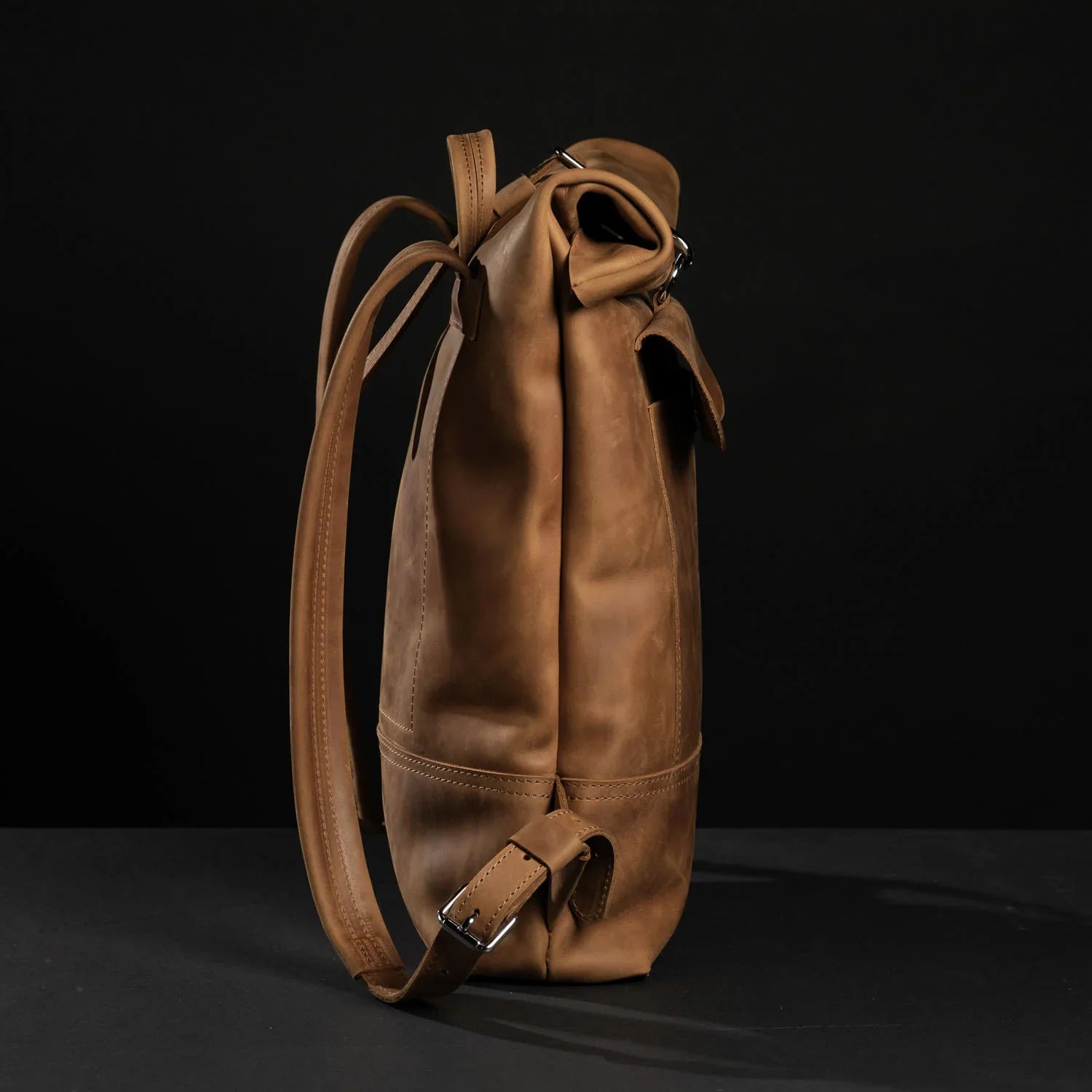 Matte Leather Roll Top Backpack