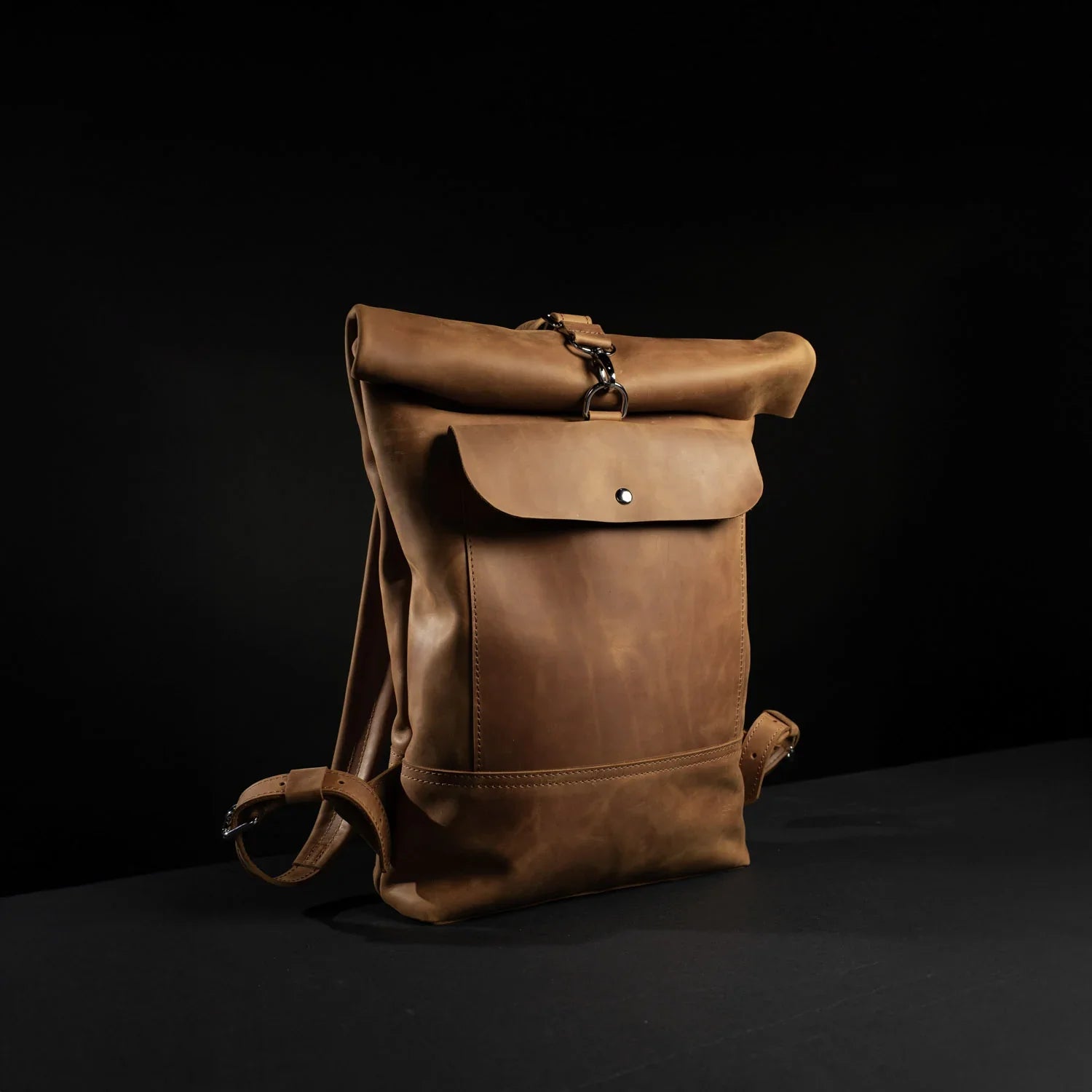 Matte Leather Roll Top Backpack