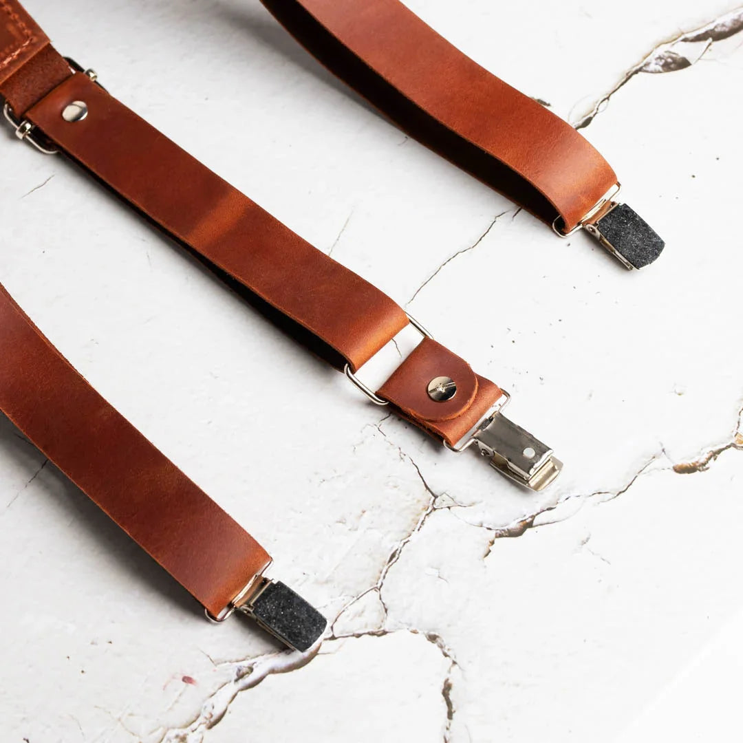 Y-Back Matte Leather Suspenders for Men – Rustic Style