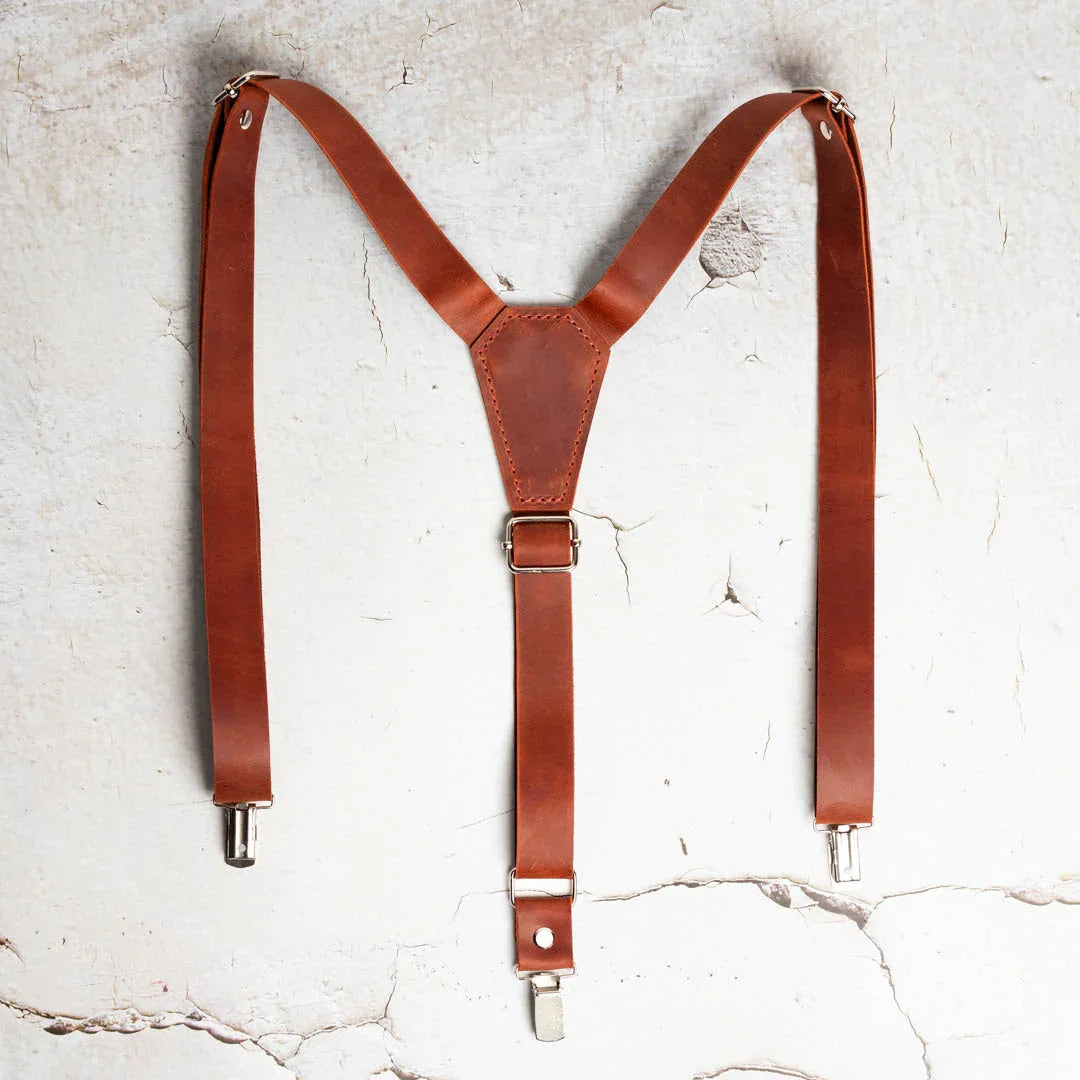Y-Back Matte Leather Suspenders for Men – Rustic Style