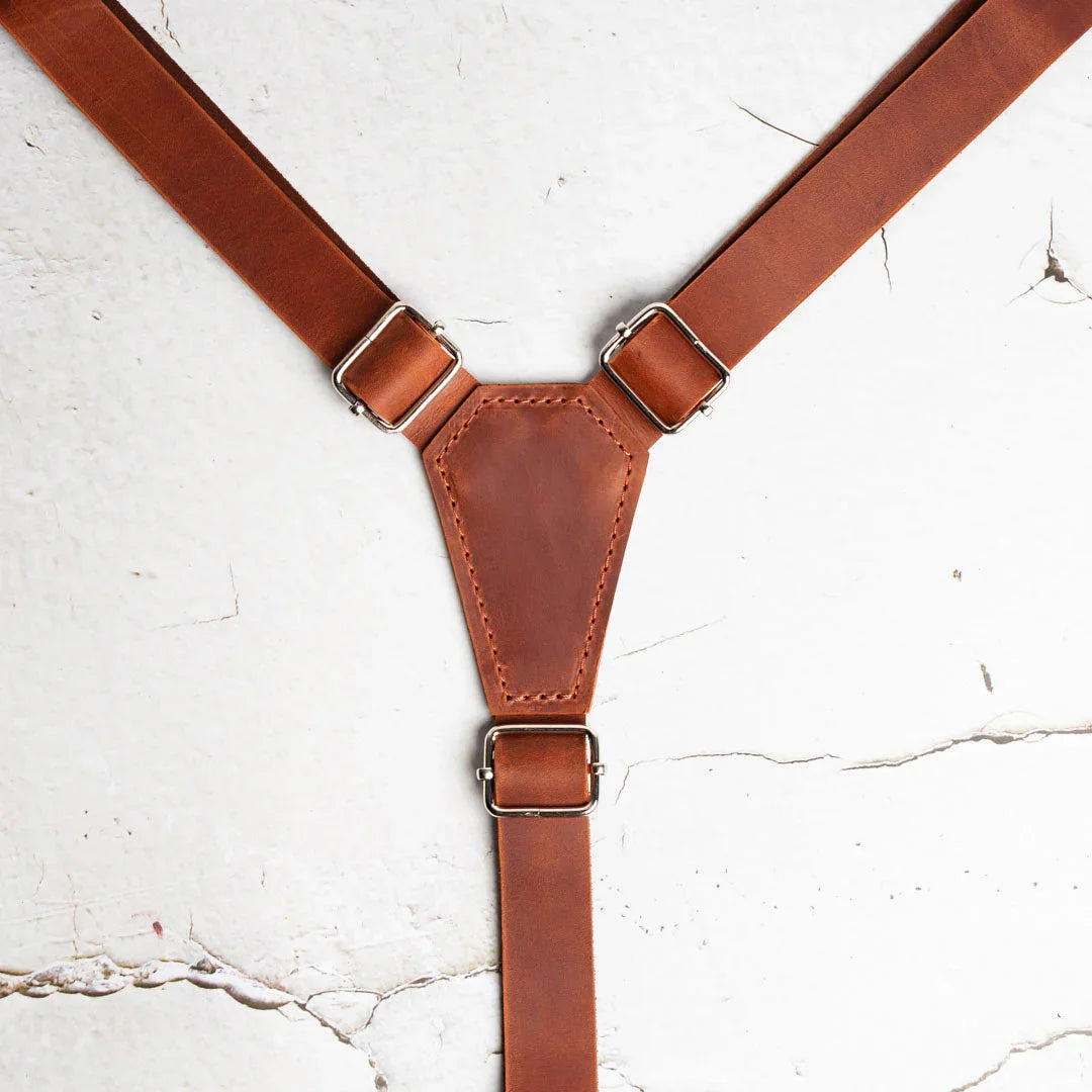 Y-Back Matte Leather Suspenders for Men – Rustic Style