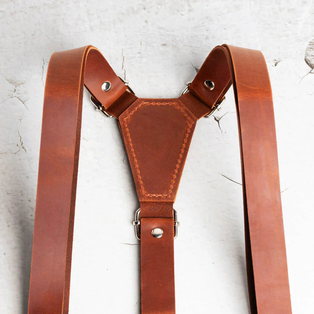Y-Back Matte Leather Suspenders for Men – Rustic Style