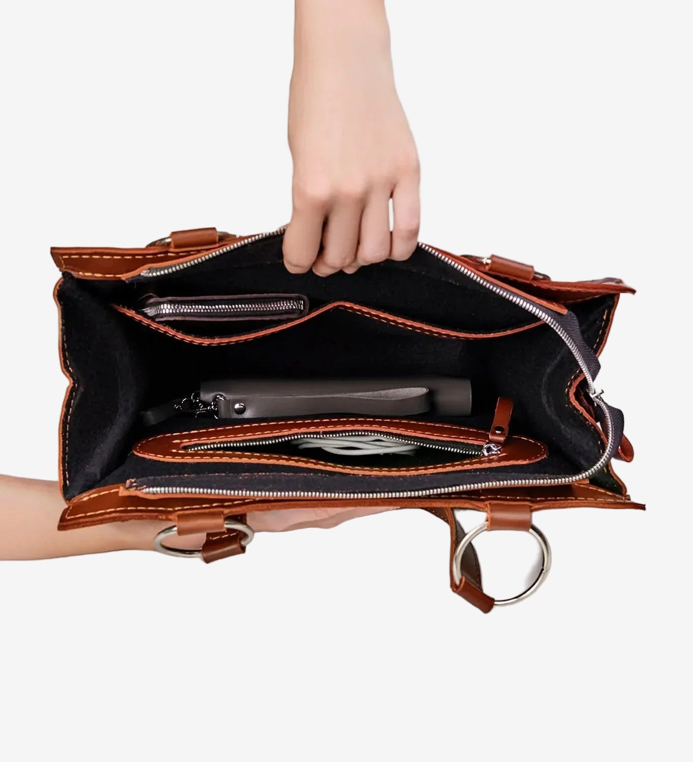 Smooth Leather Tote Bag with Handle | Confident