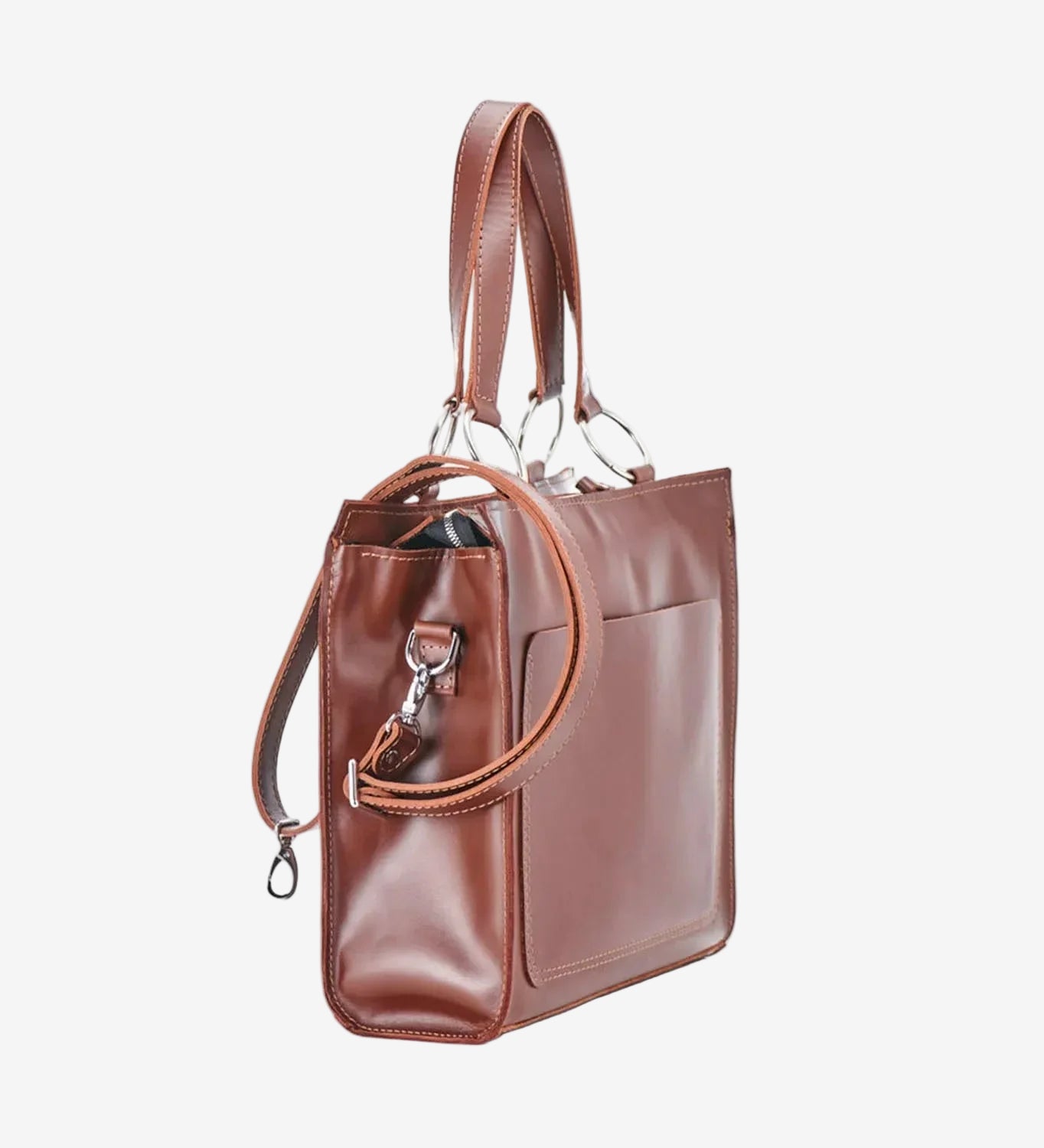 Smooth Leather Tote Bag with Handle | Confident