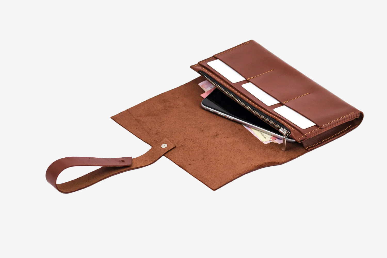 Smooth Leather Wallet for Women | Wrap Closure + Zip Pocket