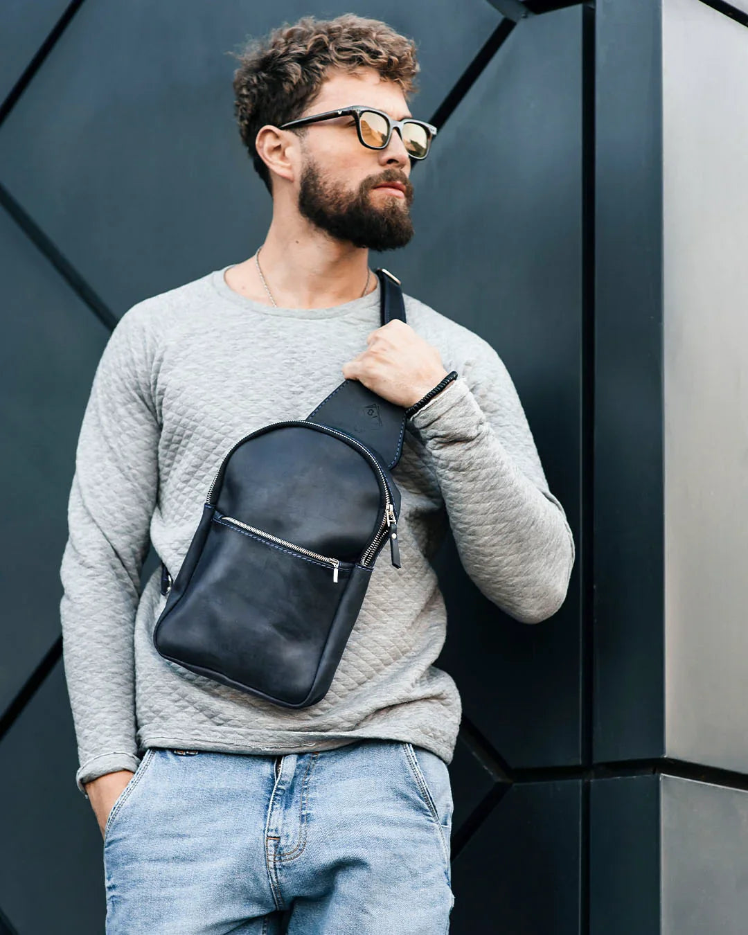 Matte Waxed Leather Sling Bag – Slim Crossbody & Semi-Backpack