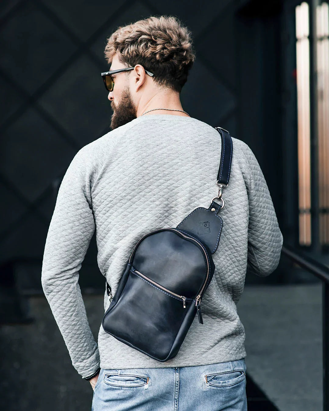 Matte Waxed Leather Sling Bag – Slim Crossbody & Semi-Backpack