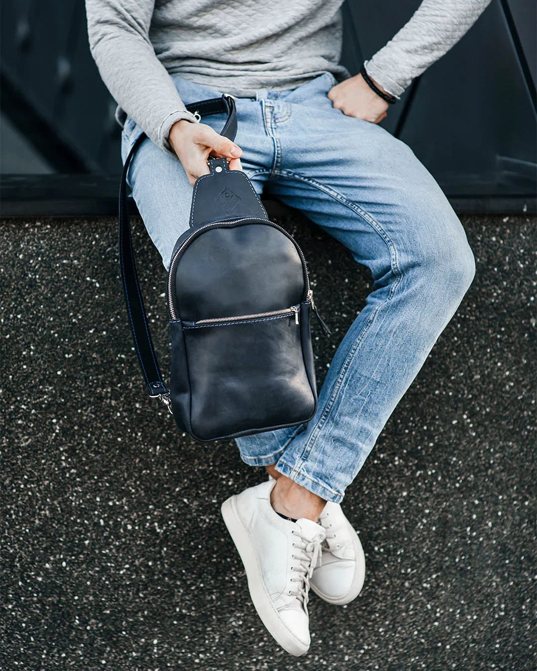 Matte Waxed Leather Sling Bag – Slim Crossbody & Semi-Backpack