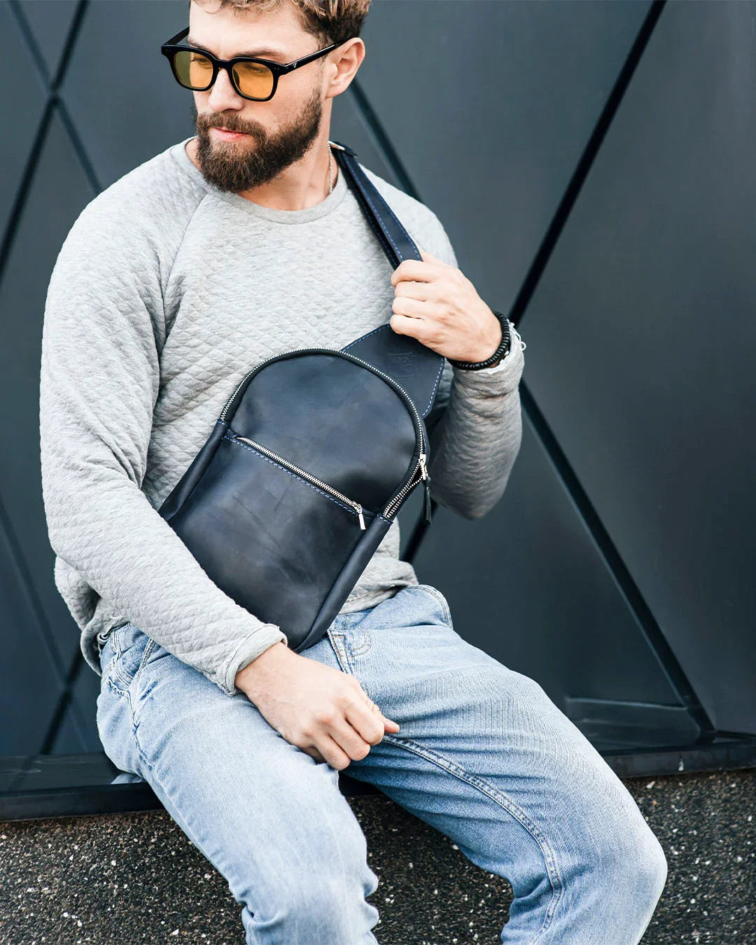 Matte Waxed Leather Sling Bag – Slim Crossbody & Semi-Backpack