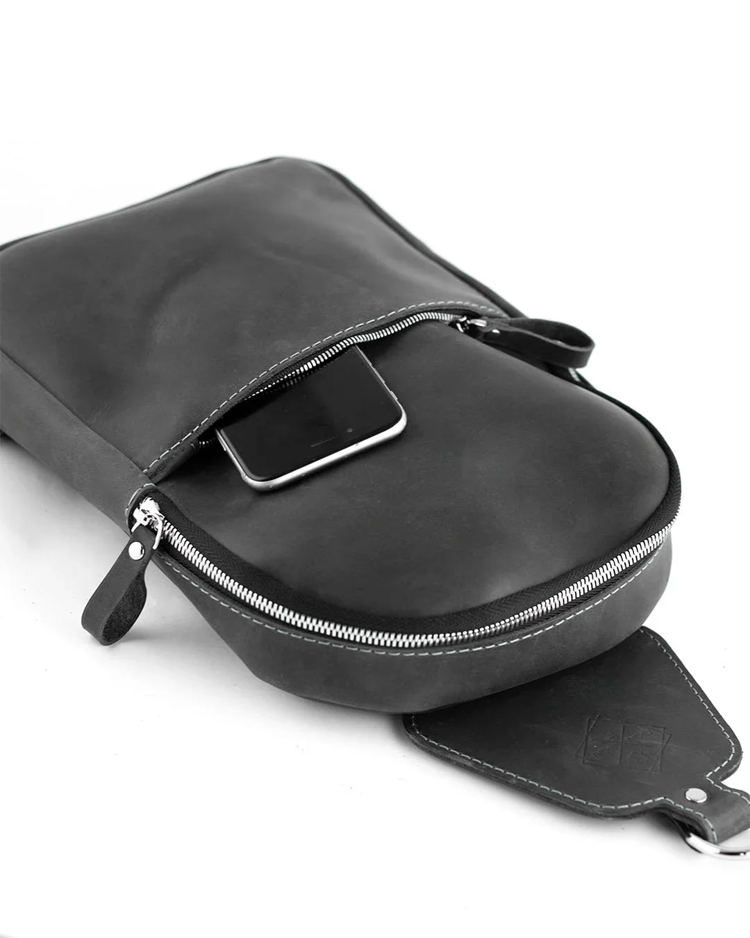 Matte Waxed Leather Sling Bag – Slim Crossbody & Semi-Backpack