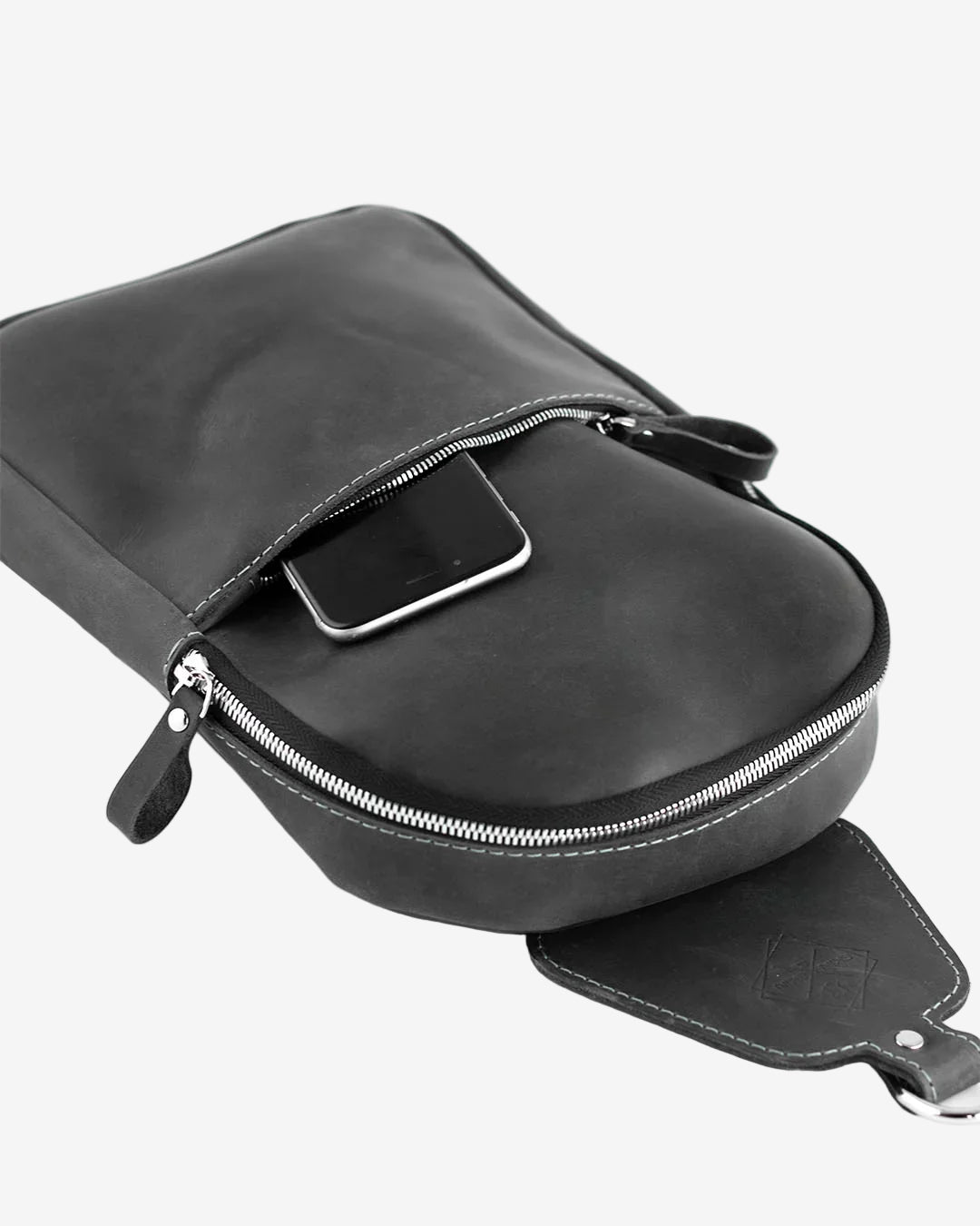 Matte Waxed Leather Sling Bag – Slim Crossbody & Semi-Backpack