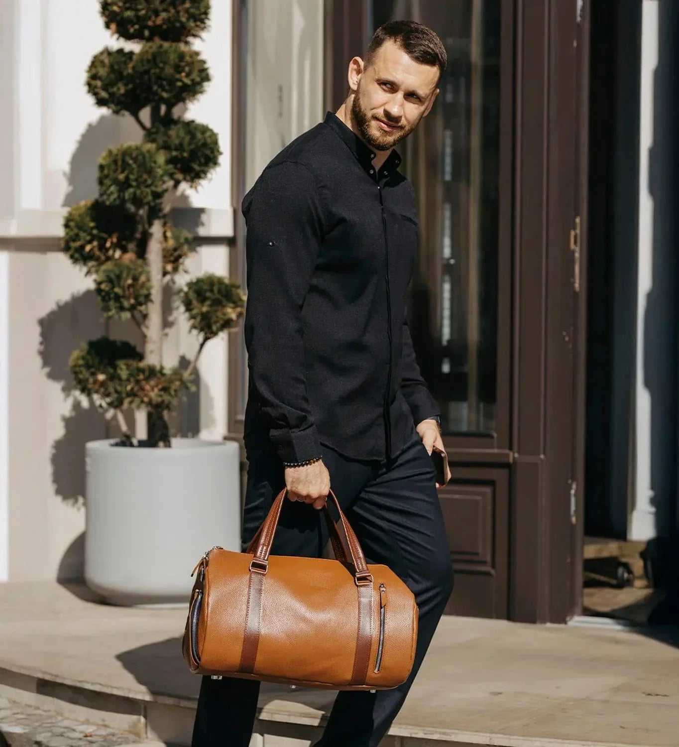 Full Grain Leather Gym & Overnight Bag – Weekender Duffel