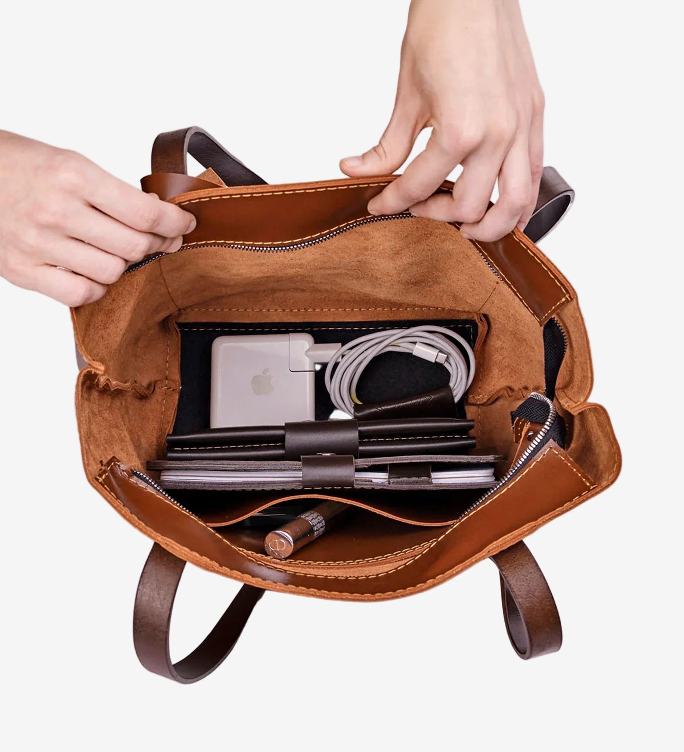Everyday Smooth Leather Tote Bag with Pouch Inside