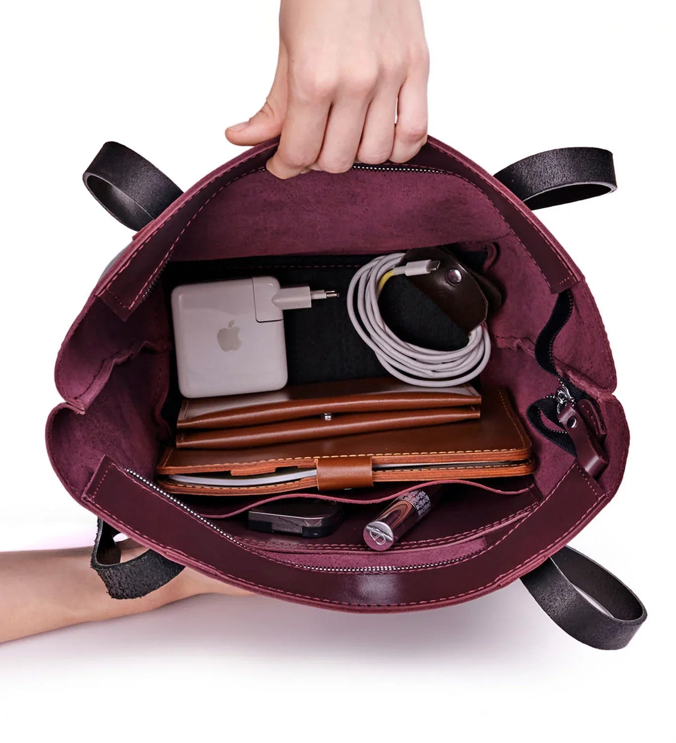 Everyday Smooth Leather Tote Bag with Pouch Inside