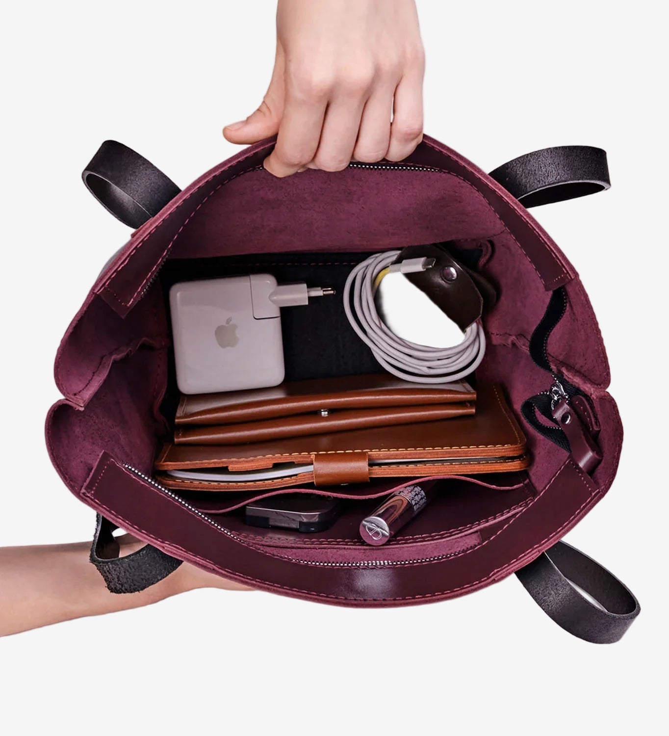 Everyday Smooth Leather Tote Bag with Pouch Inside