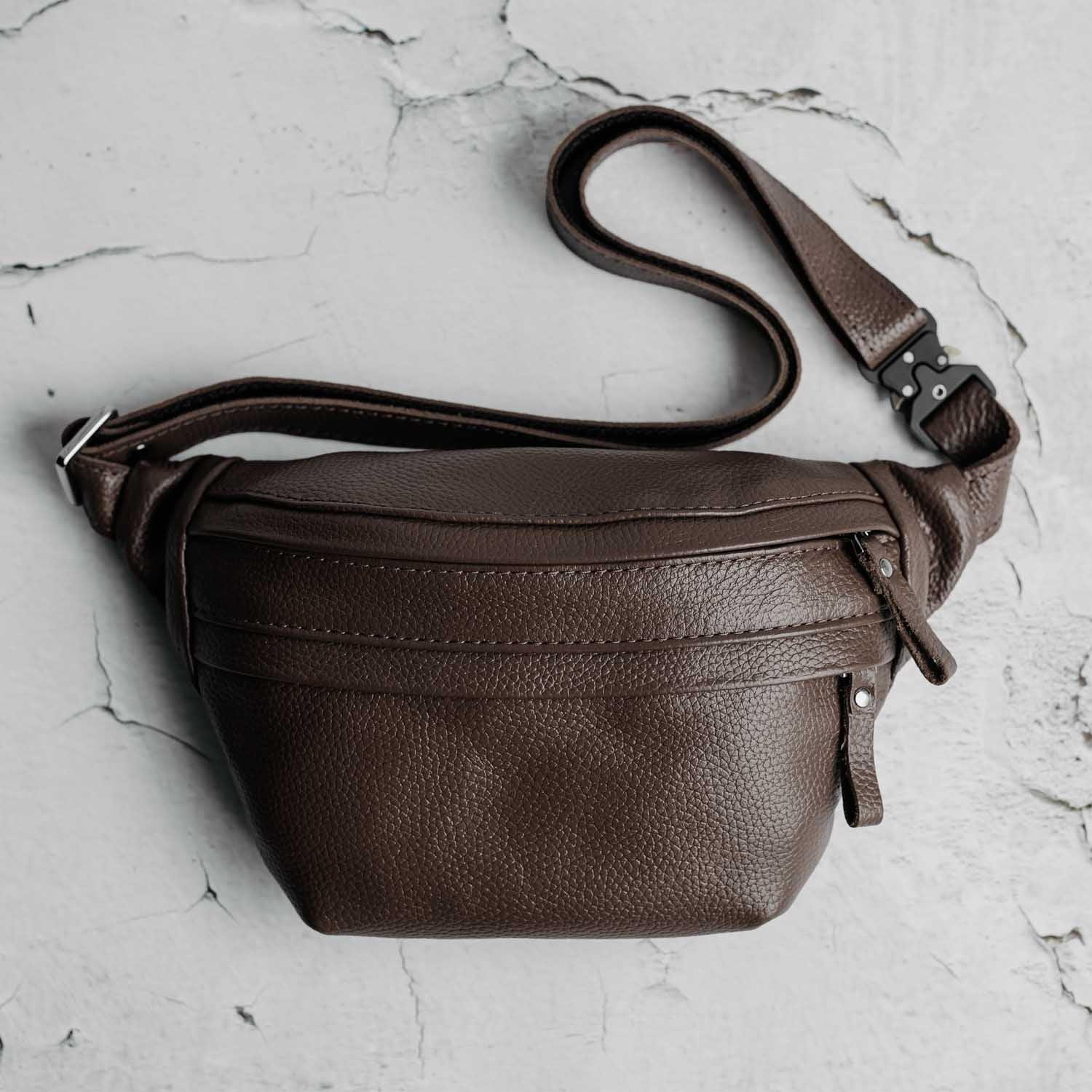 Grainy Leather Waist Bag with Zipper | B-Bag