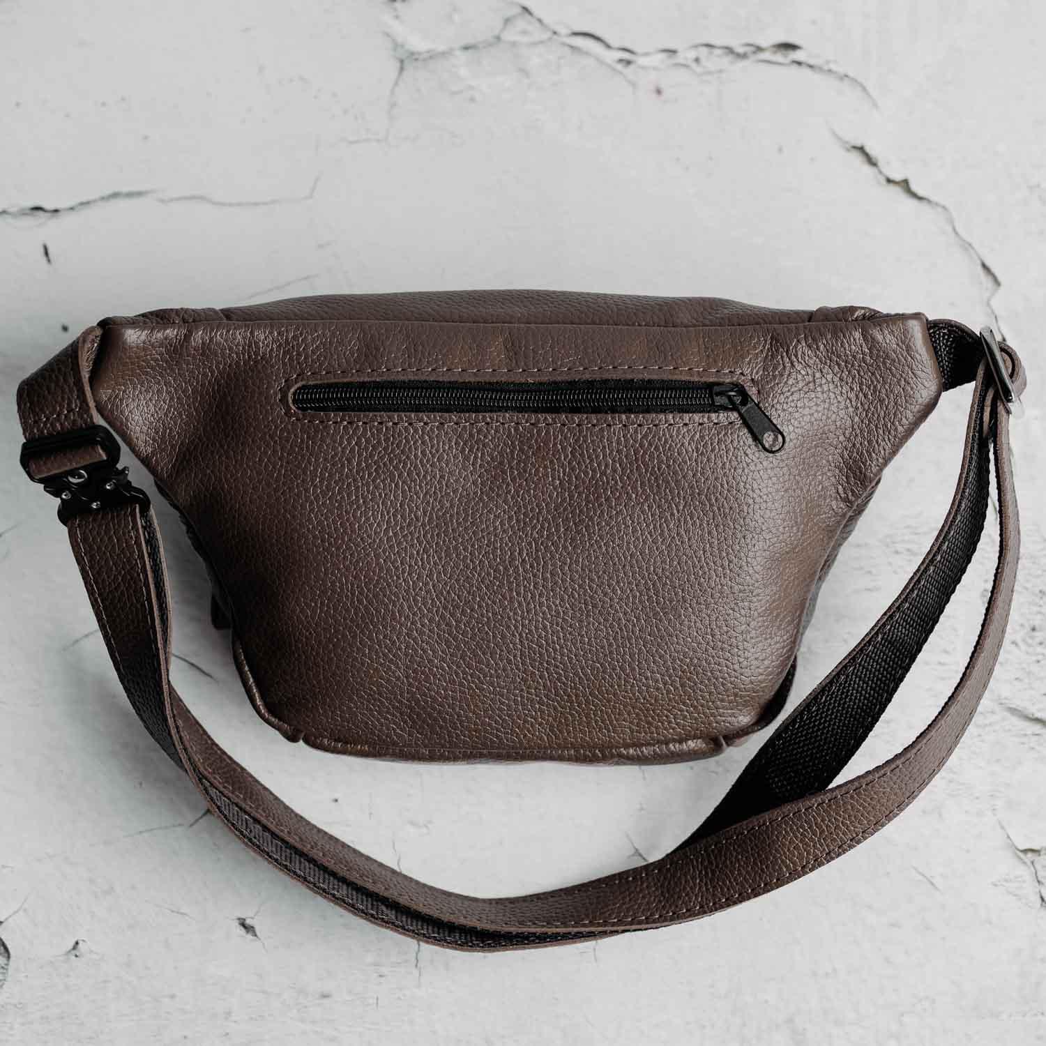 Grainy Leather Waist Bag with Zipper | B-Bag