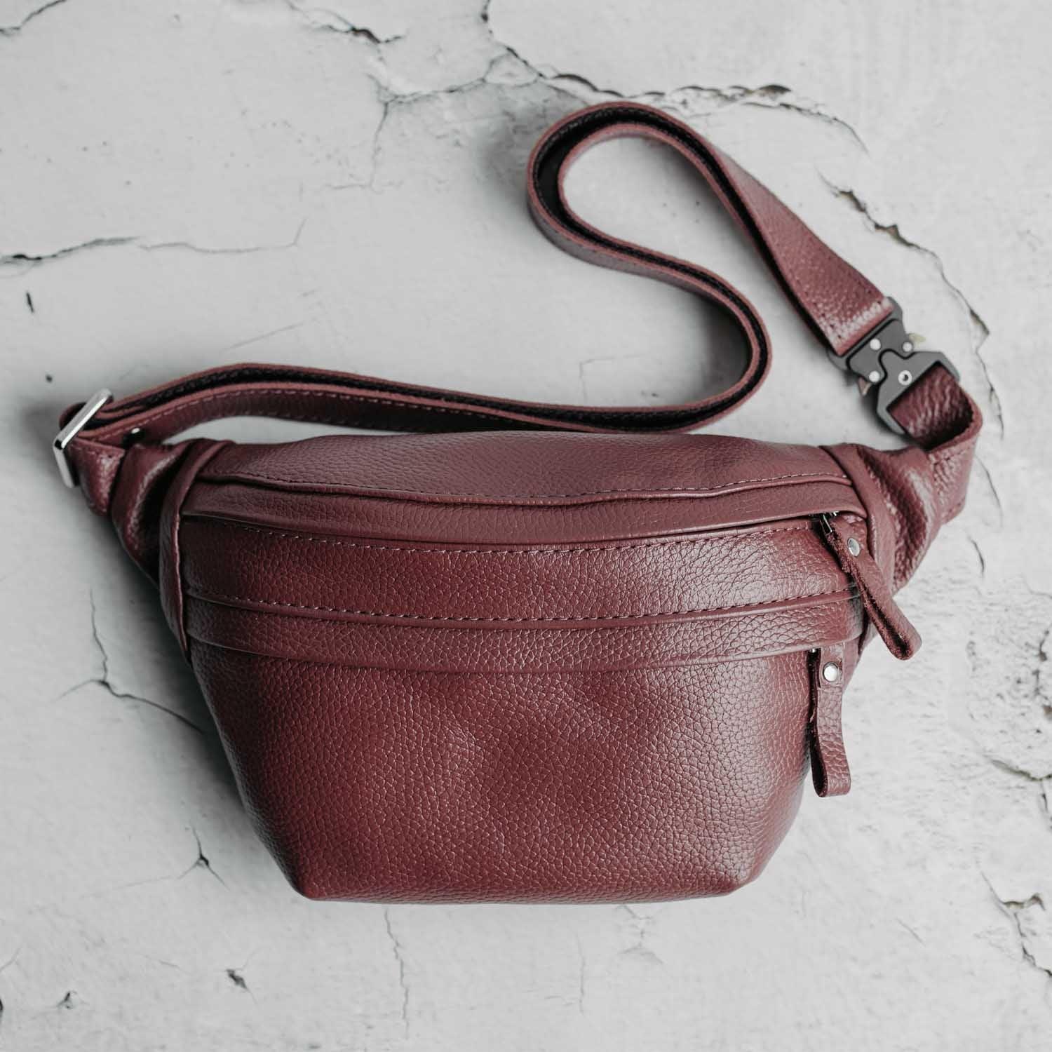 Grainy Leather Waist Bag with Zipper | B-Bag