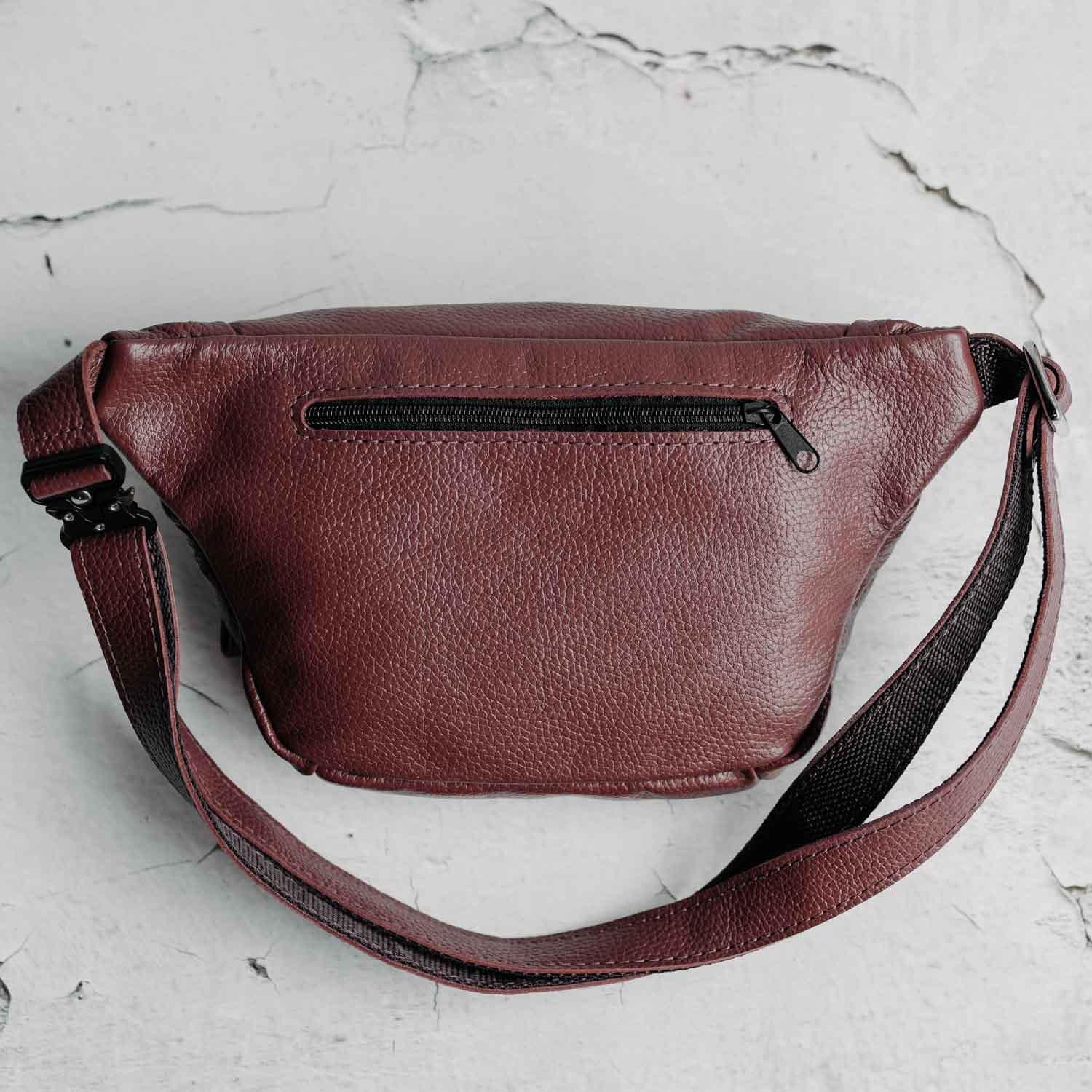 Grainy Leather Waist Bag with Zipper | B-Bag