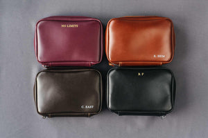 Zippered Leather Cable Organizer with Handle | Travel Tech Pouch