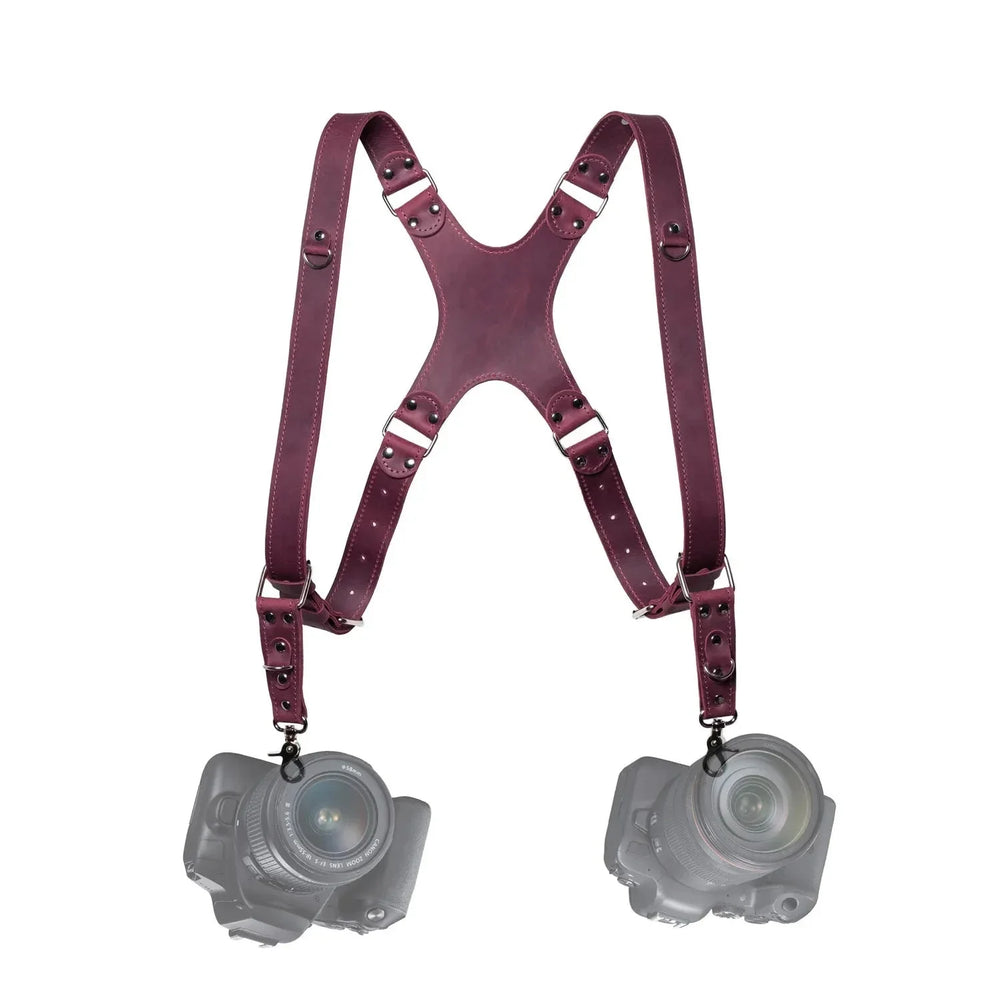 Dual Camera Harness – Matte Leather with Custom Logo Option