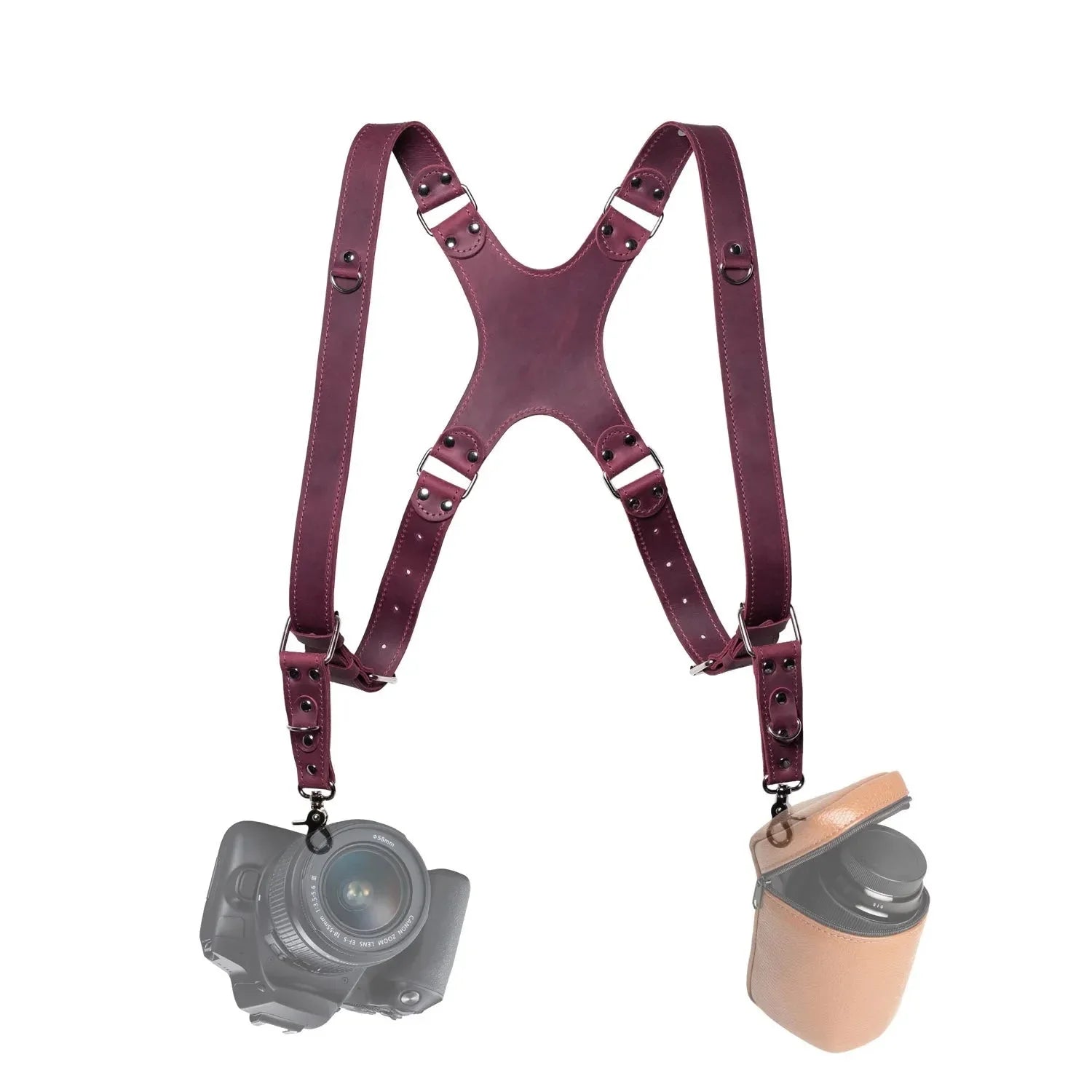 Dual Camera Harness – Matte Leather with Custom Logo Option