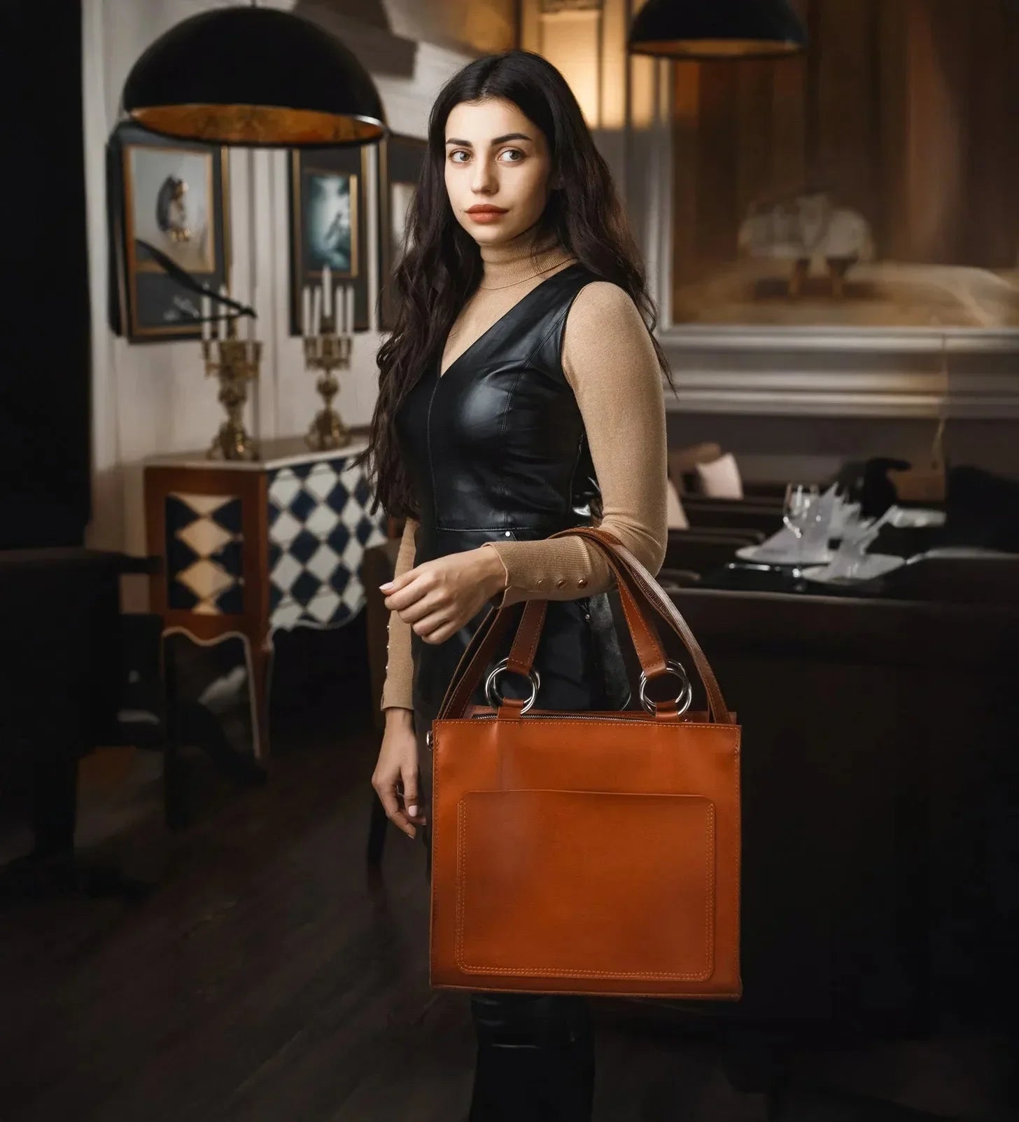 Smooth Leather Tote Bag with Handle | Confident