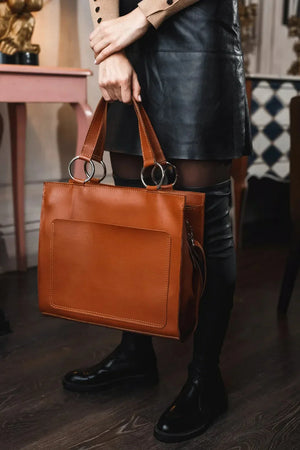 Smooth Leather Tote Bag with Handle | Confident