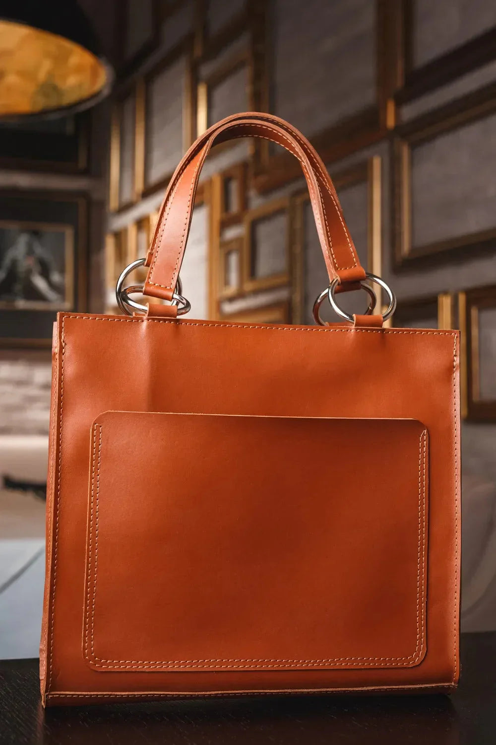 Smooth Leather Tote Bag with Handle | Confident