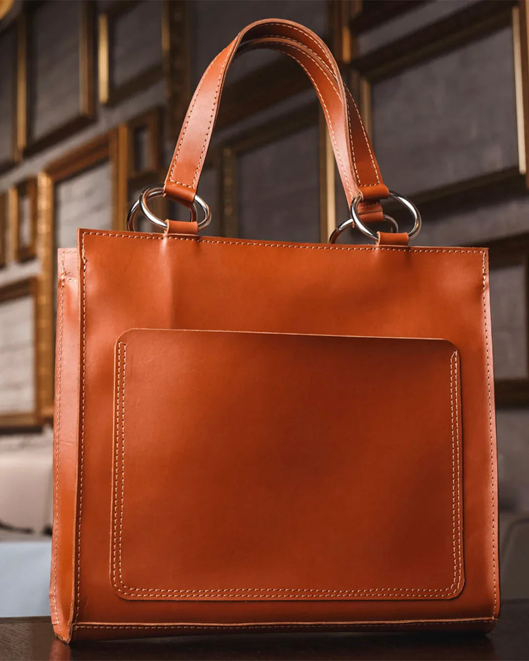 Smooth Leather Tote Bag with Handle | Confident
